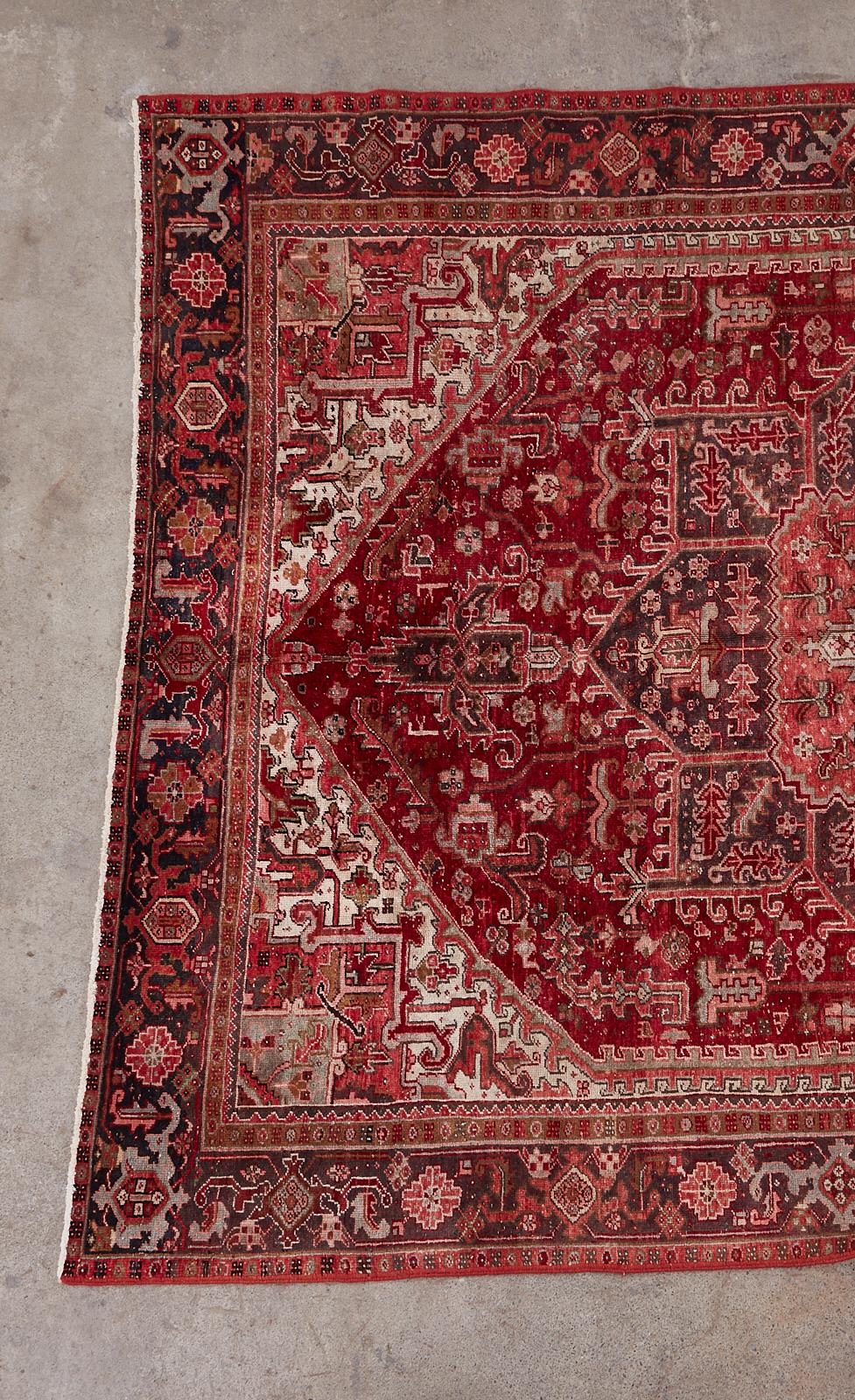Hand-Knotted Vintage Persian Heriz Wool Rug For Sale