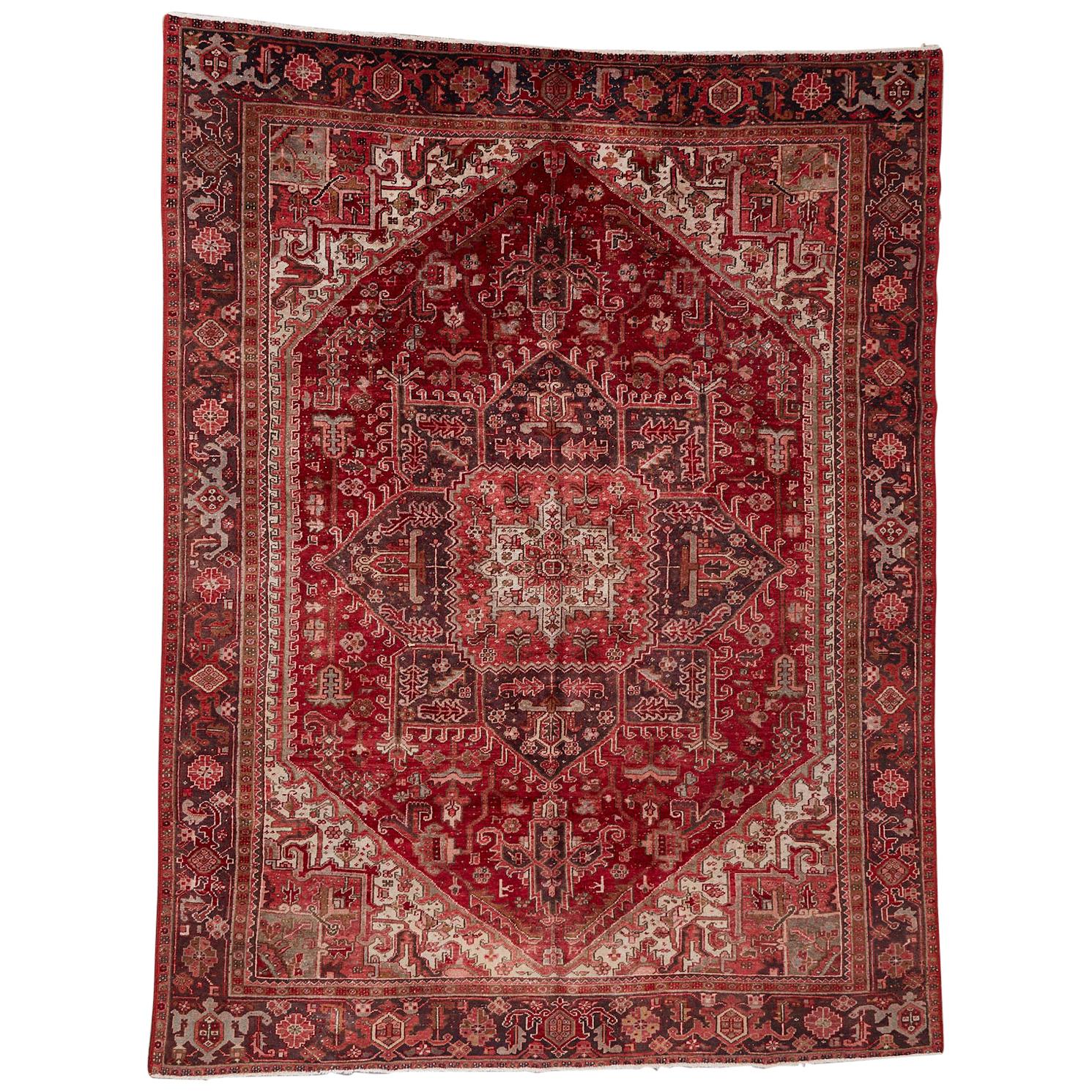 Vintage Persian Heriz Wool Rug For Sale