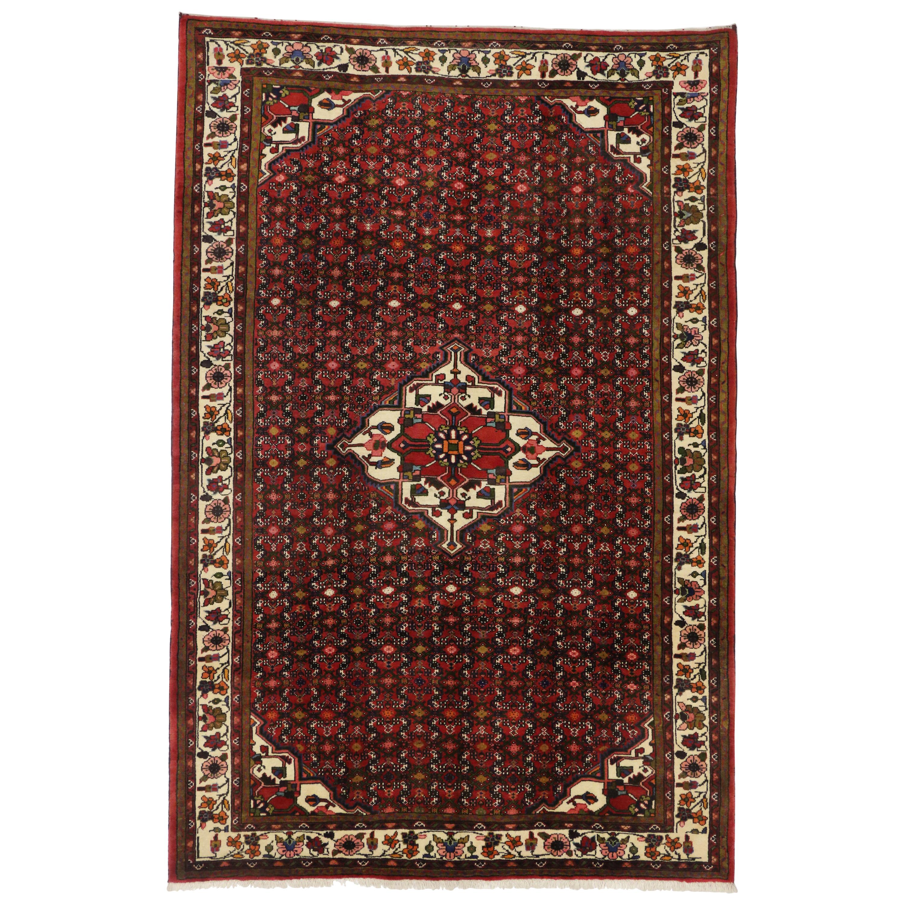 Vintage Persian Hosseinabad Rug with Tudor Manor House Style