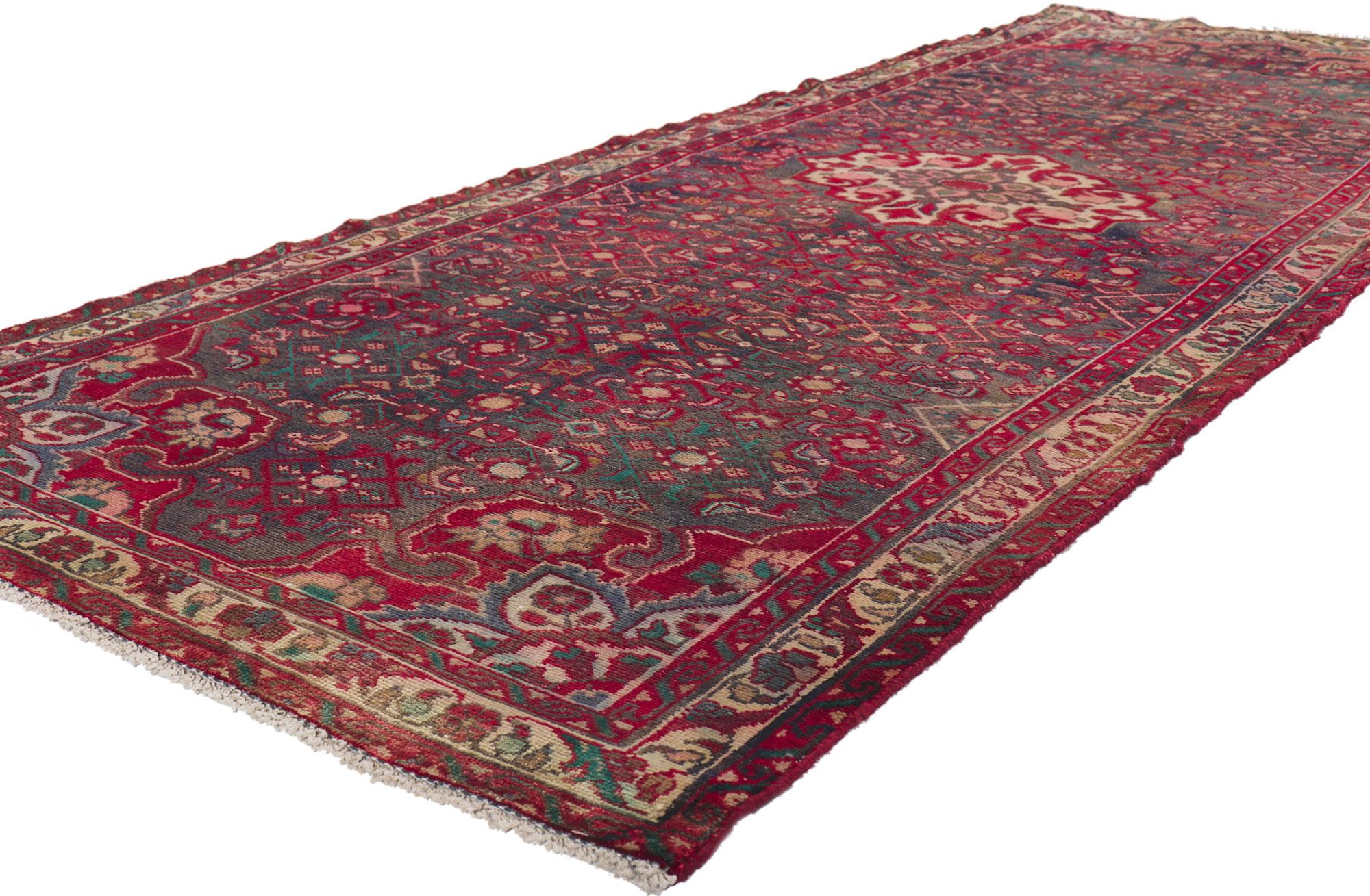 61218 Vintage Persian Hosseinabad Runner, 03'06 x 09'06.
With its effortless beauty, incredible detail and texture, this hand knotted wool vintage Persian Hosseinabad runner is a captivating vision of woven beauty. The classic Herati design and