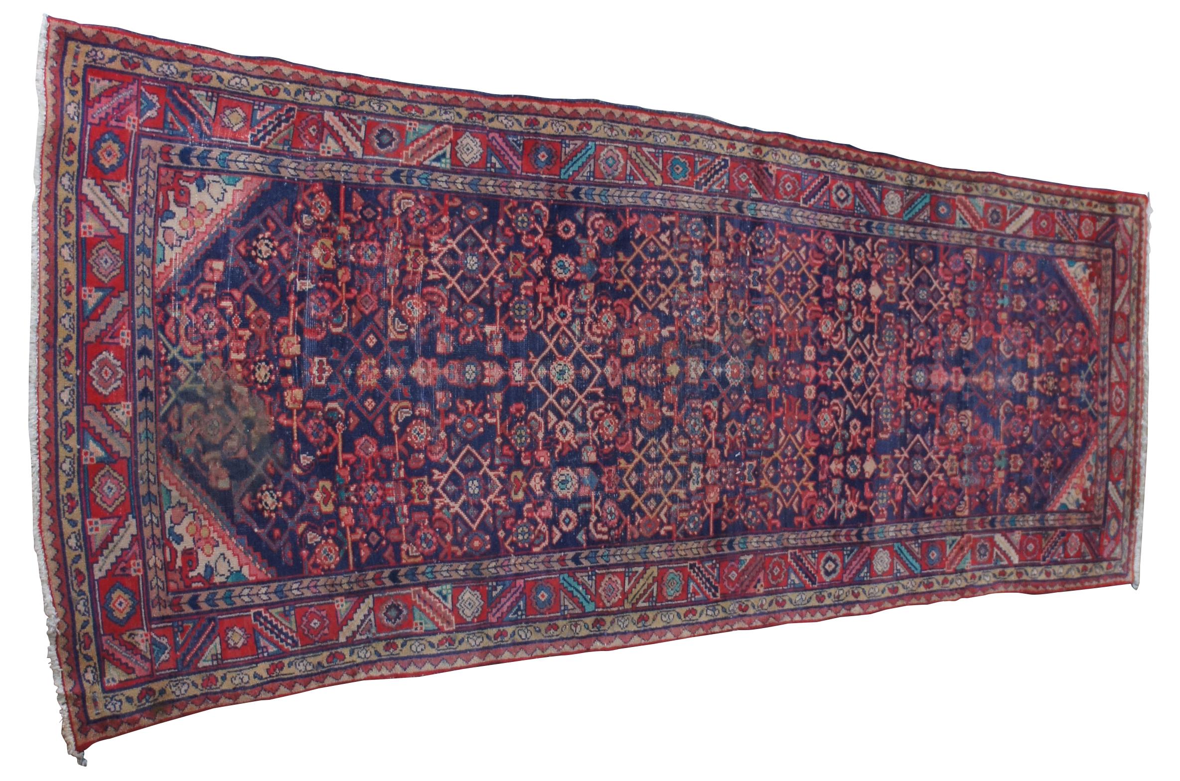 Hosseinabad or Hussainabad rugs are tribal rugs that are handwoven by the semi-nomadic peoples of northern Iran in a village near Hamadan by the name of Hosseinabad. Featuring an intricate pattern over a field of blue with detailed coloring in