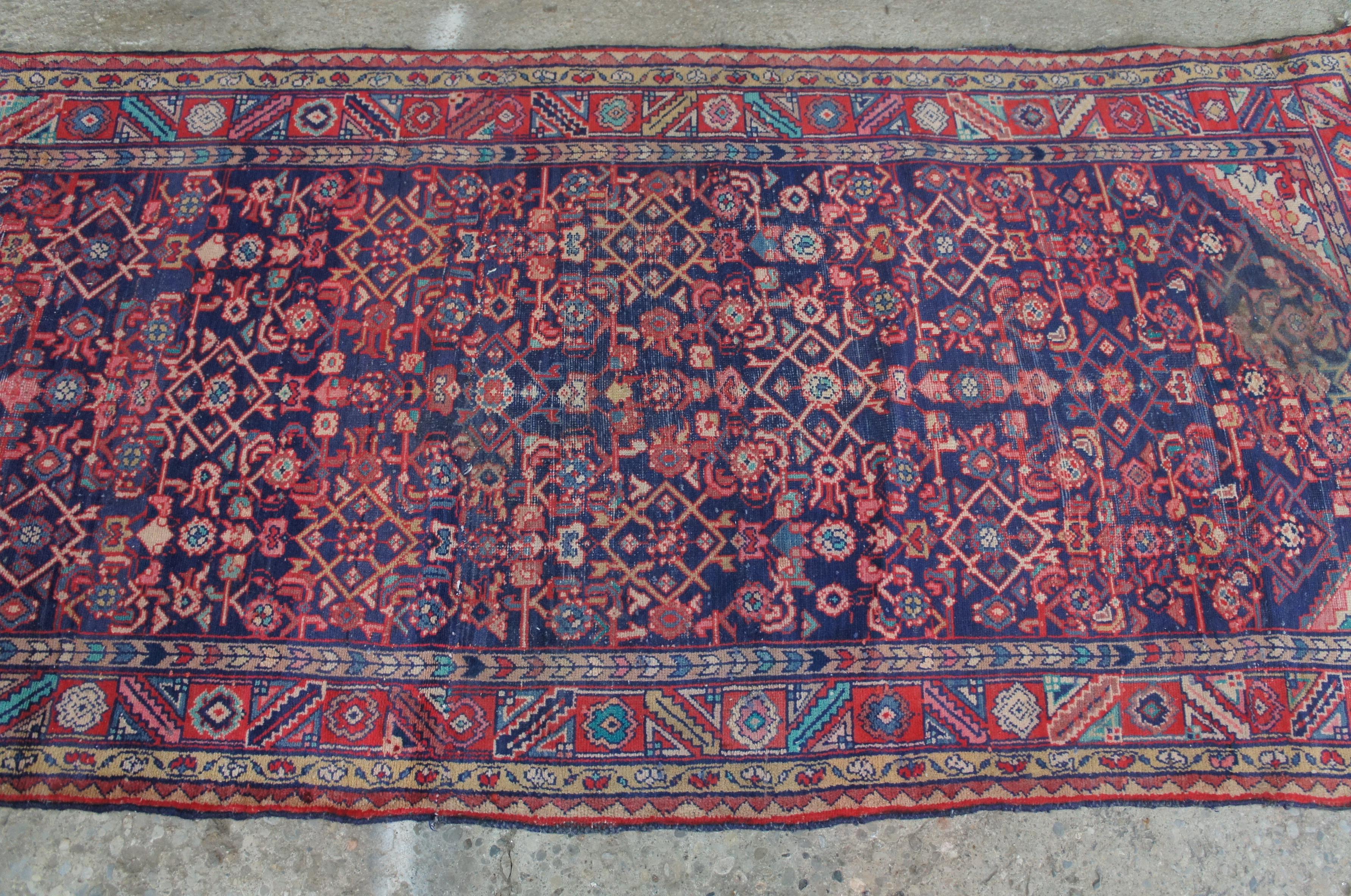 Vintage Persian Hosseinabad Wool & Cotton Iran Area Rug Runner Carpet For Sale 3