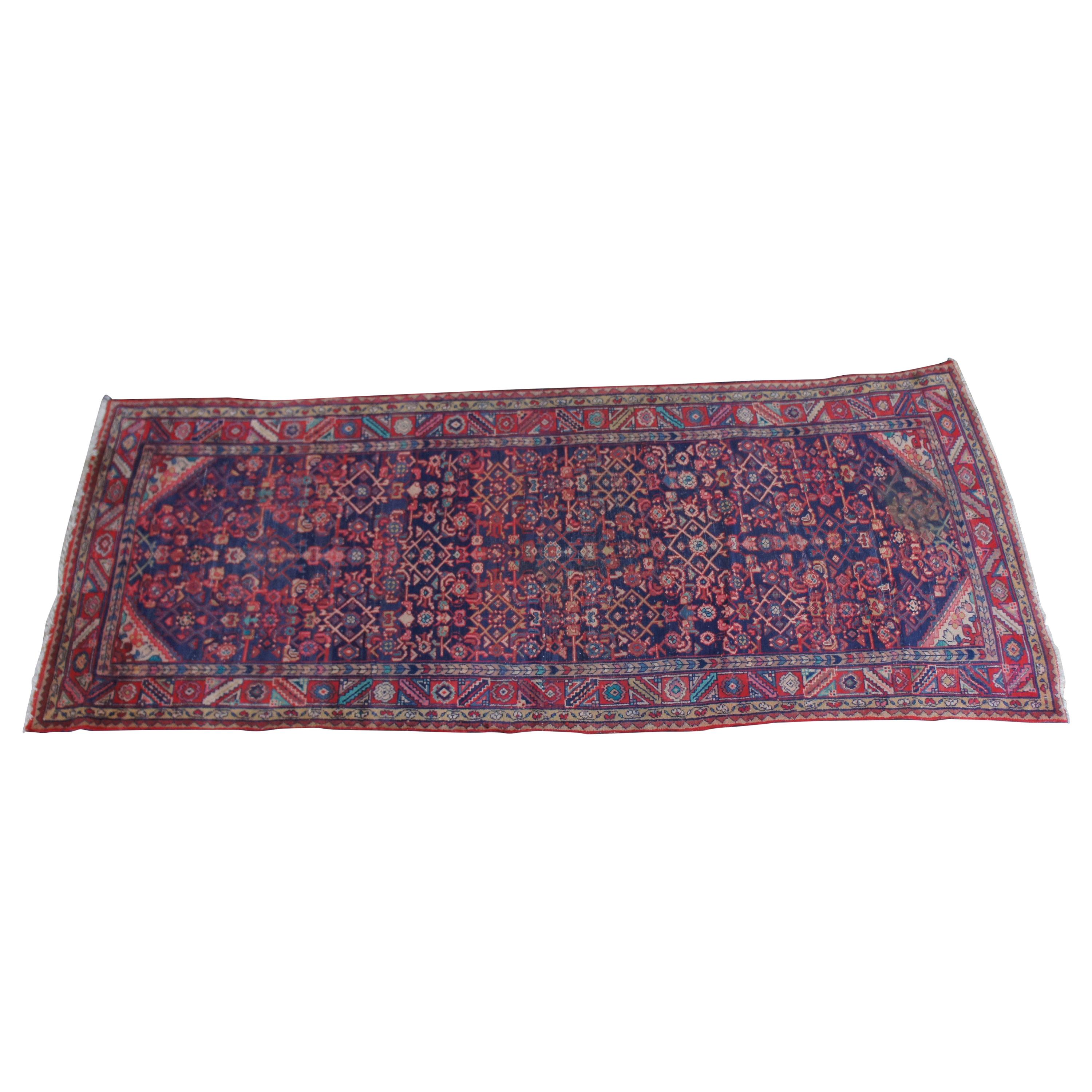 Vintage Persian Hosseinabad Wool & Cotton Iran Area Rug Runner Carpet