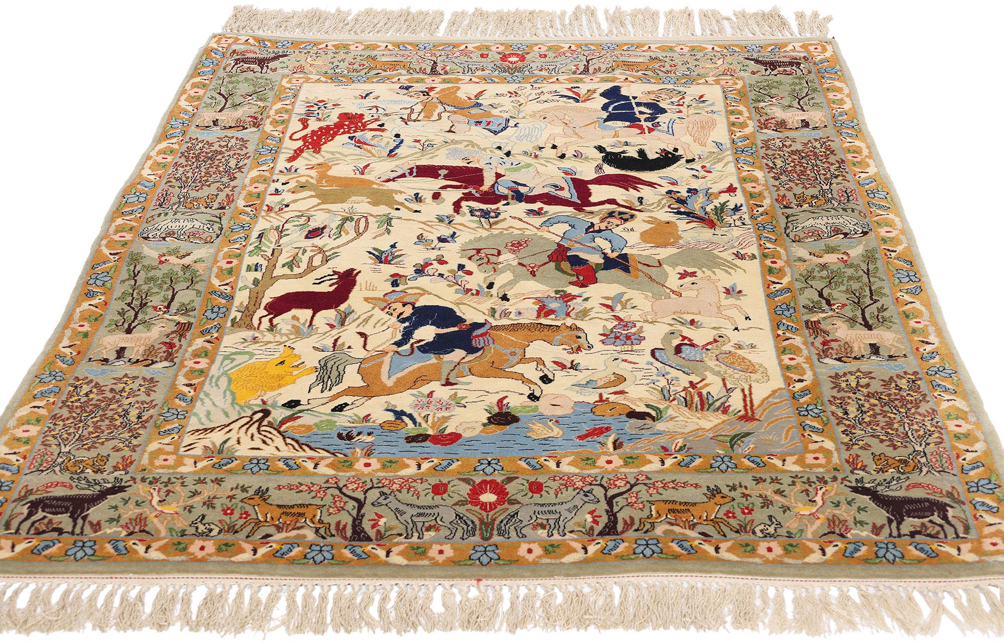 Aesthetic Movement Vintage Persian Hunting Isfahan Carpet with Traditional Style For Sale