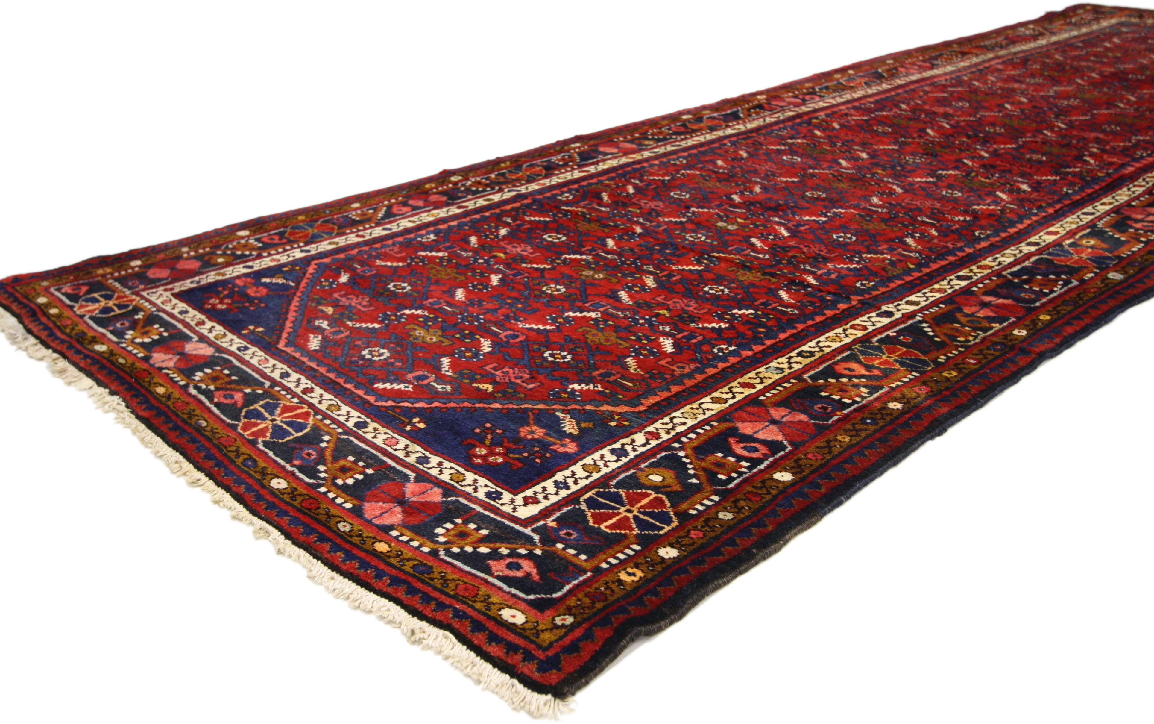 Malayer Vintage Persian Hamadan Rug Hussainabad Herati Carpet Runner For Sale