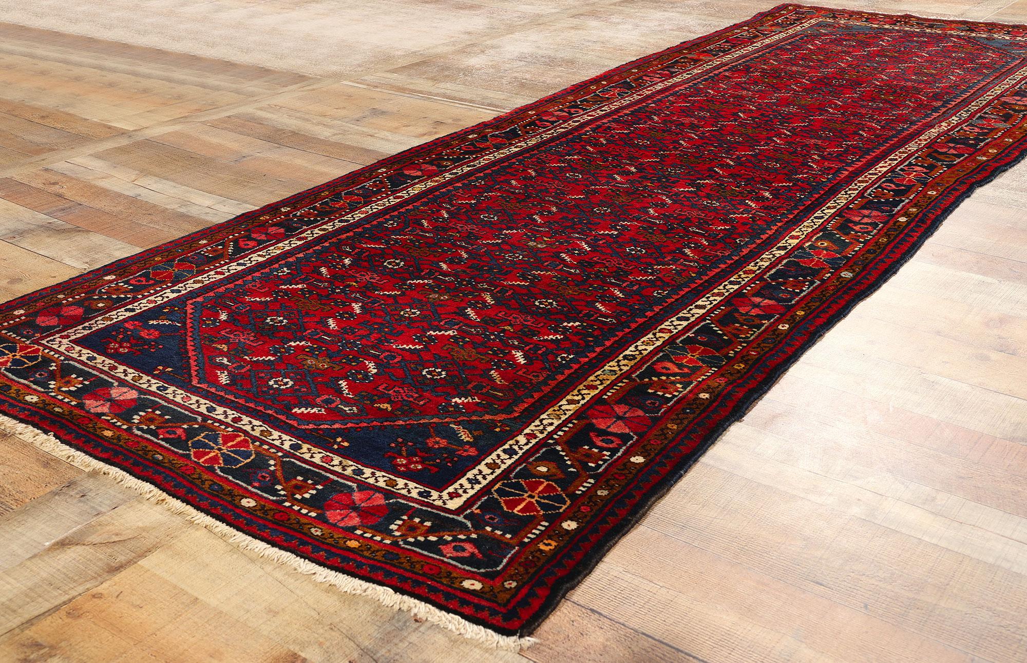 Vintage Persian Hamadan Rug Hussainabad Herati Carpet Runner For Sale 2