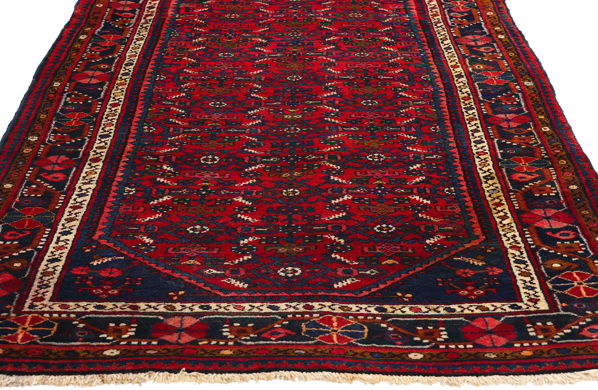 Vintage Persian Hamadan Rug Hussainabad Herati Carpet Runner In Good Condition For Sale In Dallas, TX