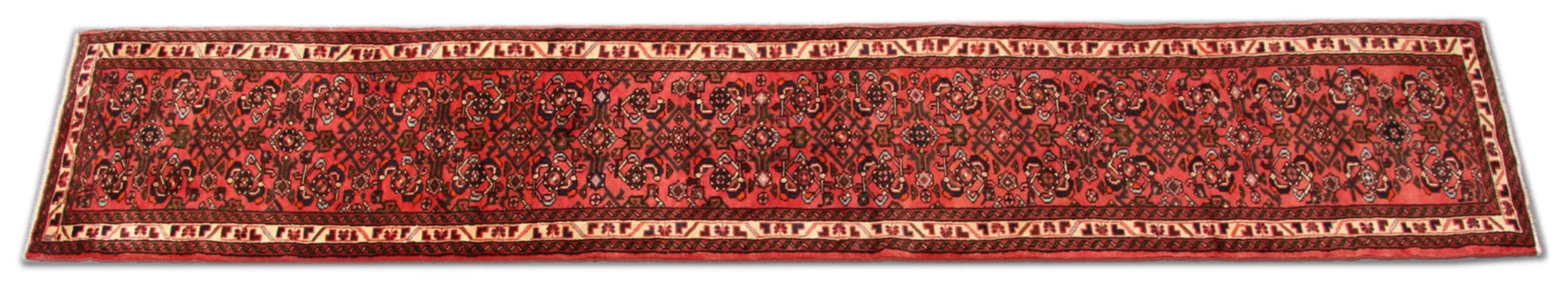 Persian Vintage Hussein Abad Carpet Runner, Geometric Traditional Runner Rug For Sale