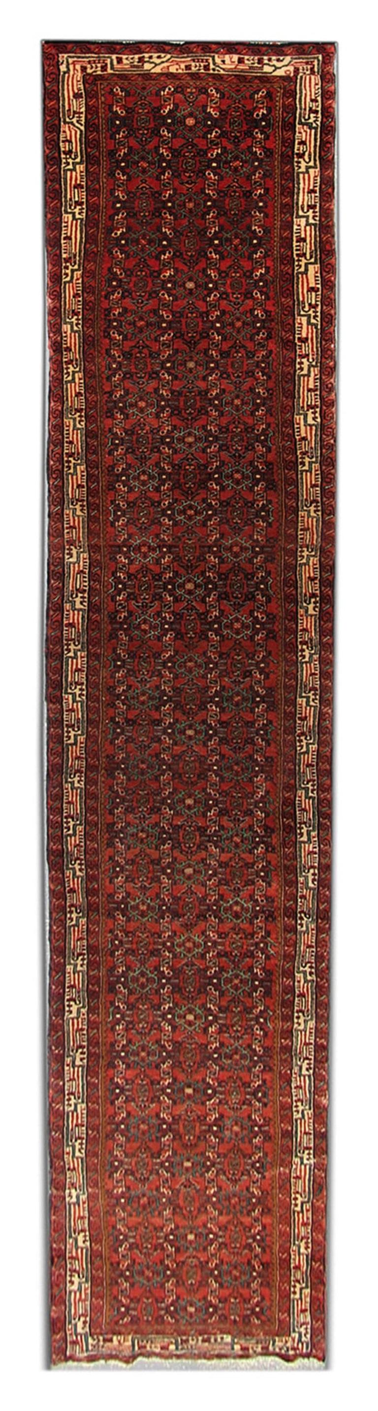 Persian Vintage Oriental Runner Rug, Deep Red Stair Runner, Wool Rug For Sale