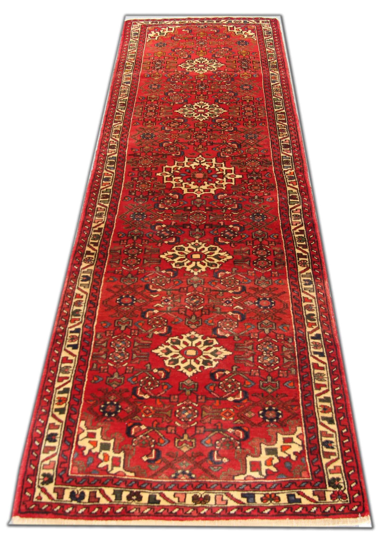 Vintage Oriental Runner Rug, Red Stair Runner, Wool Rug In Excellent Condition For Sale In Hampshire, GB