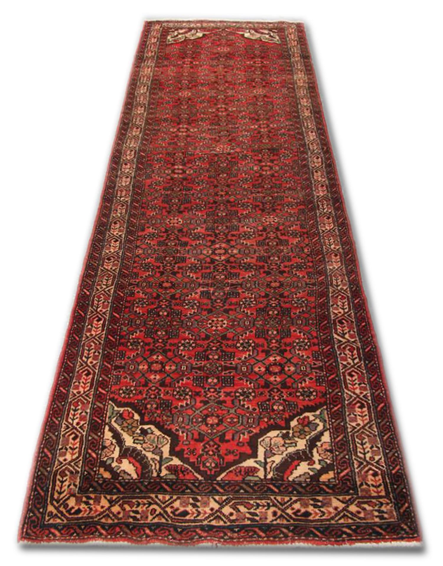 Art Deco Vintage Oriental Runner Rug, Red Wool All Over Carpet runner For Sale