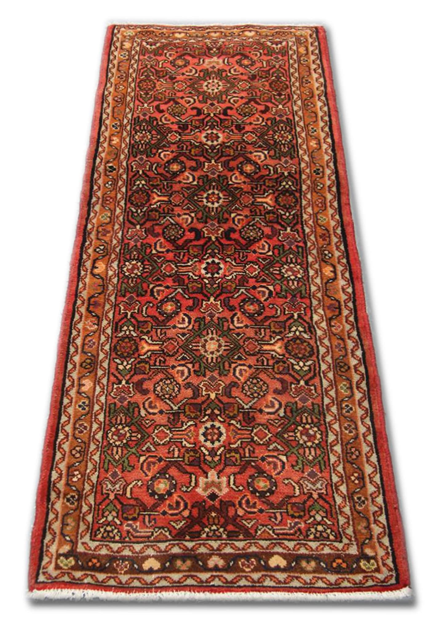Persian Vintage Oriental Runner Rug, Red Wool All Over Carpet runner For Sale