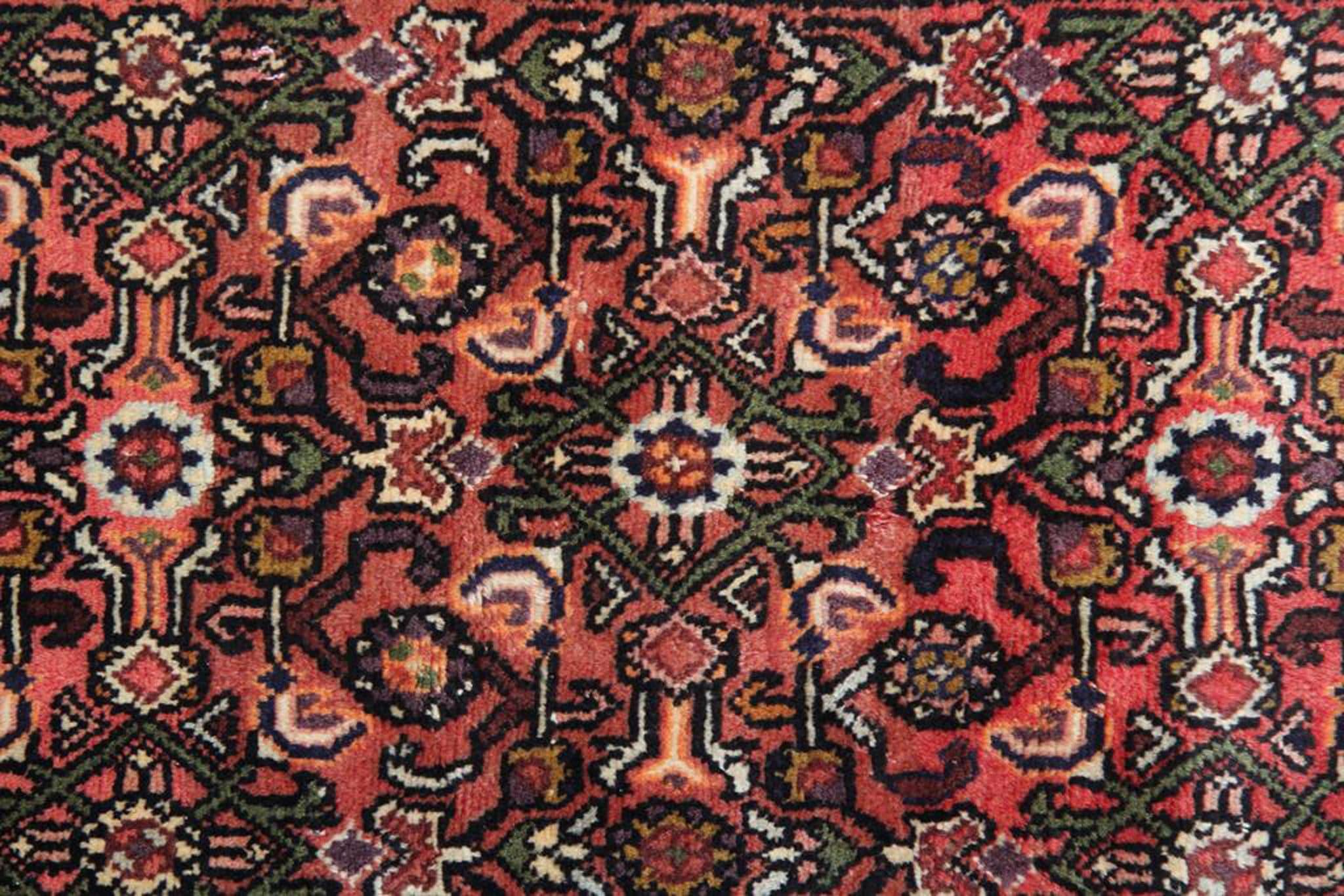 Orientalischer Vintage-Läufer, roter Wollteppich, All Over-Teppich-Läufer (Pflanzlich gefärbt) im Angebot