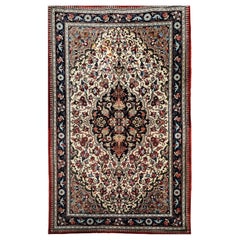 Persischer Isfahan-Teppich im Vintage-Stil mit Blumenmuster in Elfenbein, Marineblau, Rot, Blau