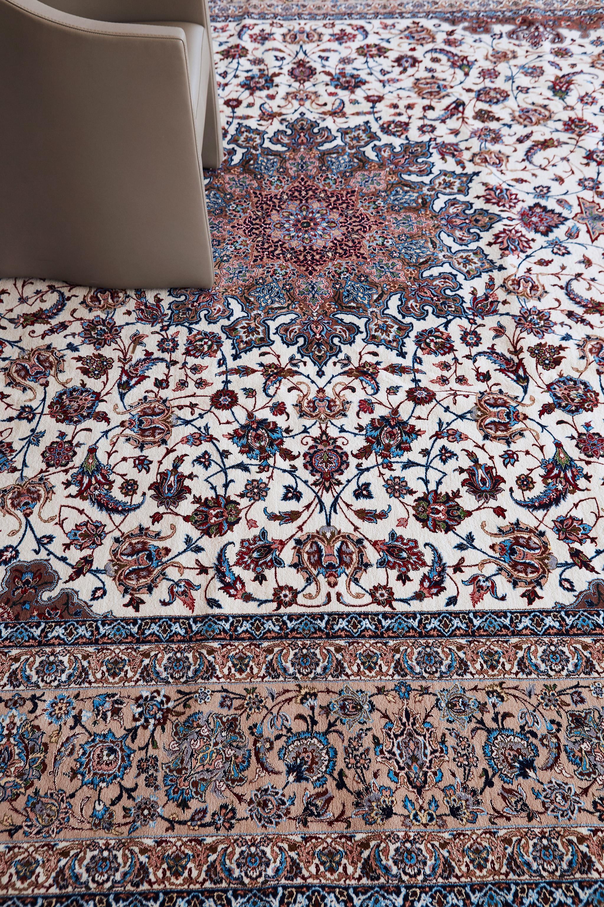 Hand-Knotted Vintage Persian Isfahan For Sale