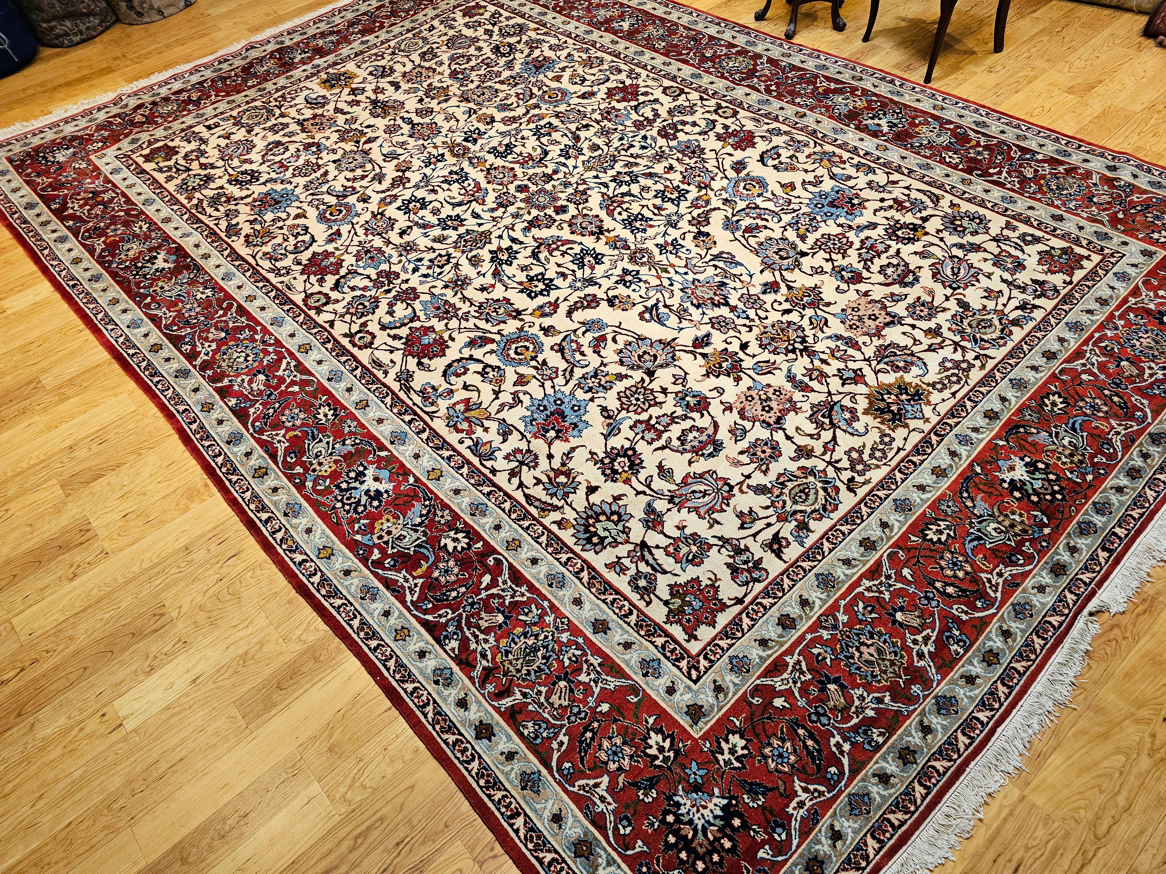 Persischer Isfahan Vintage-Teppich in Zimmergröße mit Allover-Muster in Elfenbein, Rot, Blau und Blau im Angebot 6