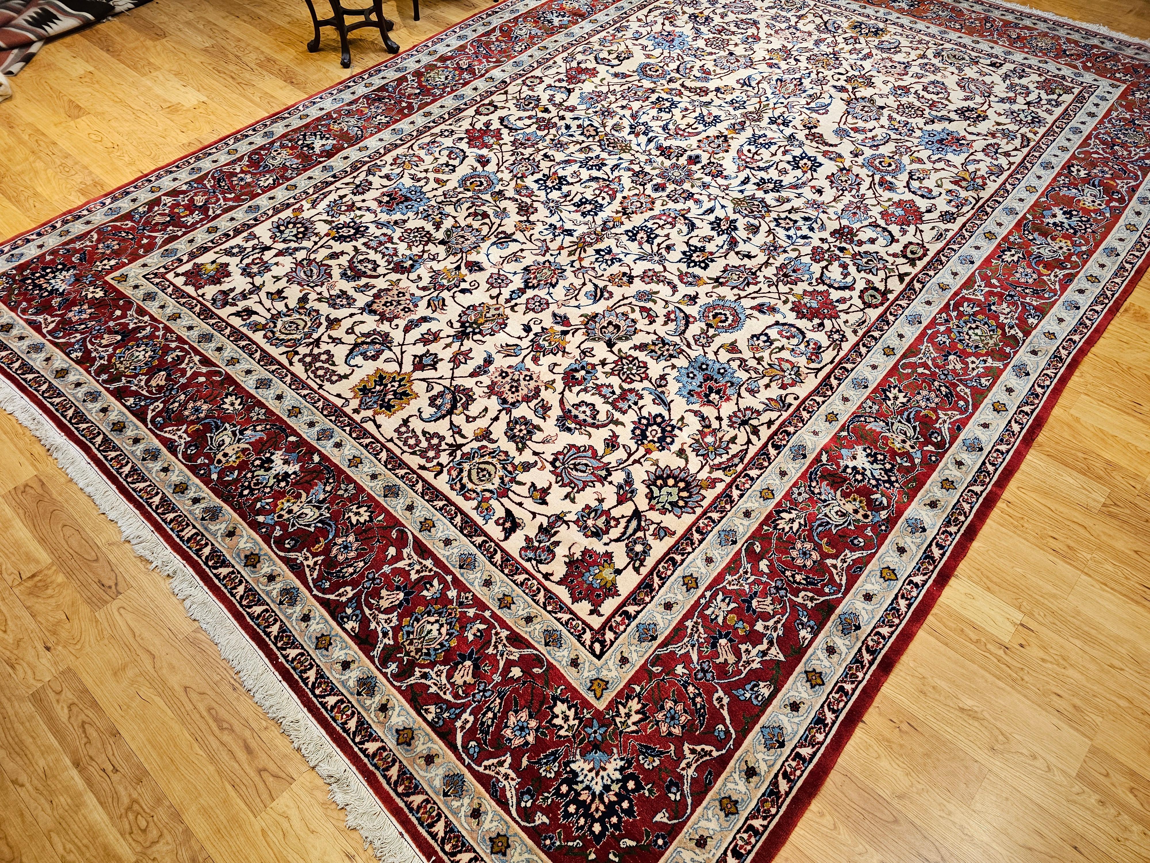 Persischer Isfahan Vintage-Teppich in Zimmergröße mit Allover-Muster in Elfenbein, Rot, Blau und Blau im Angebot 12