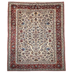 Vintage Persian Isfahan Room Size Rug in Allover Pattern in Ivory, Red, Blue