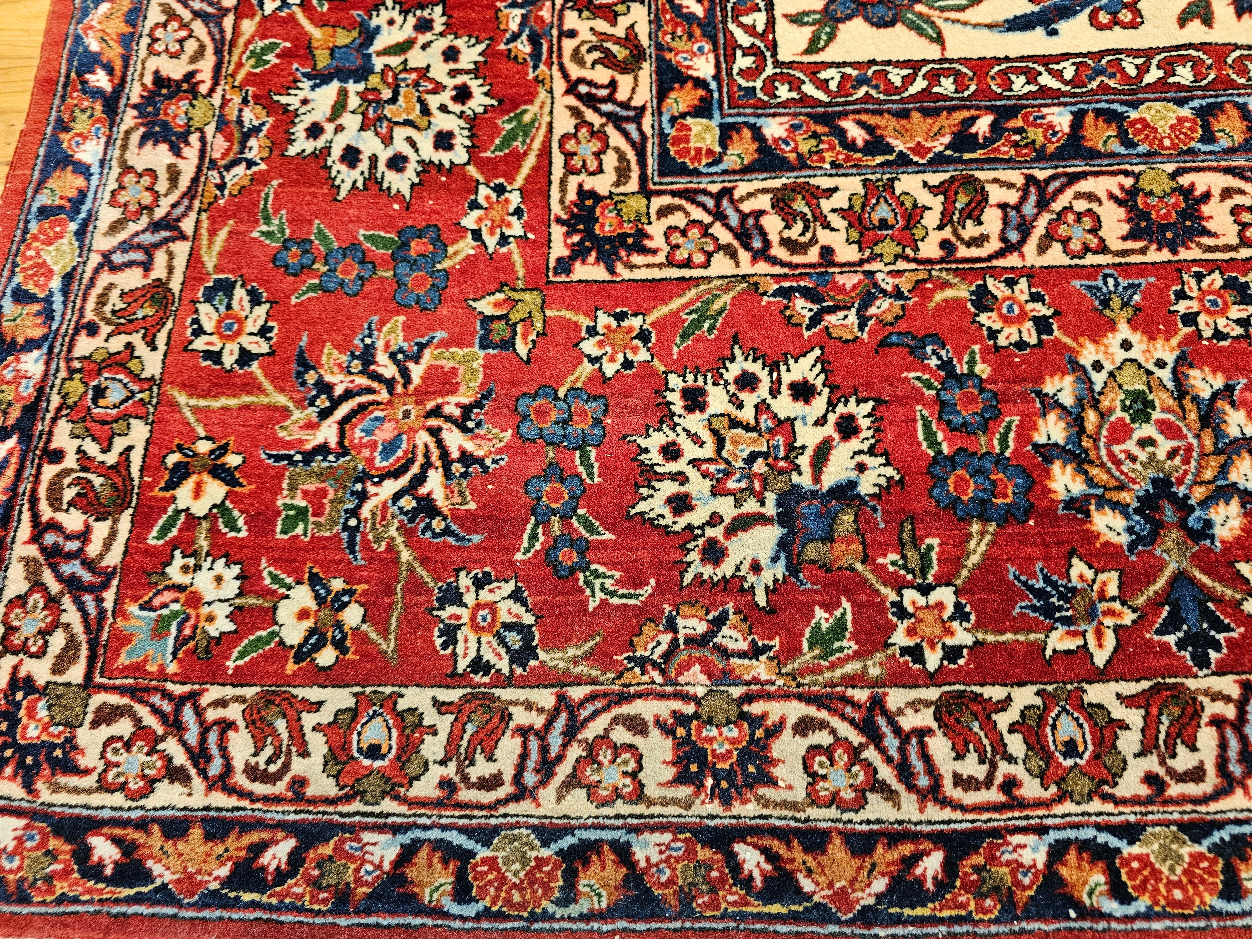 Persischer Isfahan-Teppich in Zimmergröße mit Blumenmuster in Elfenbein, Rot, Blau im Angebot 7