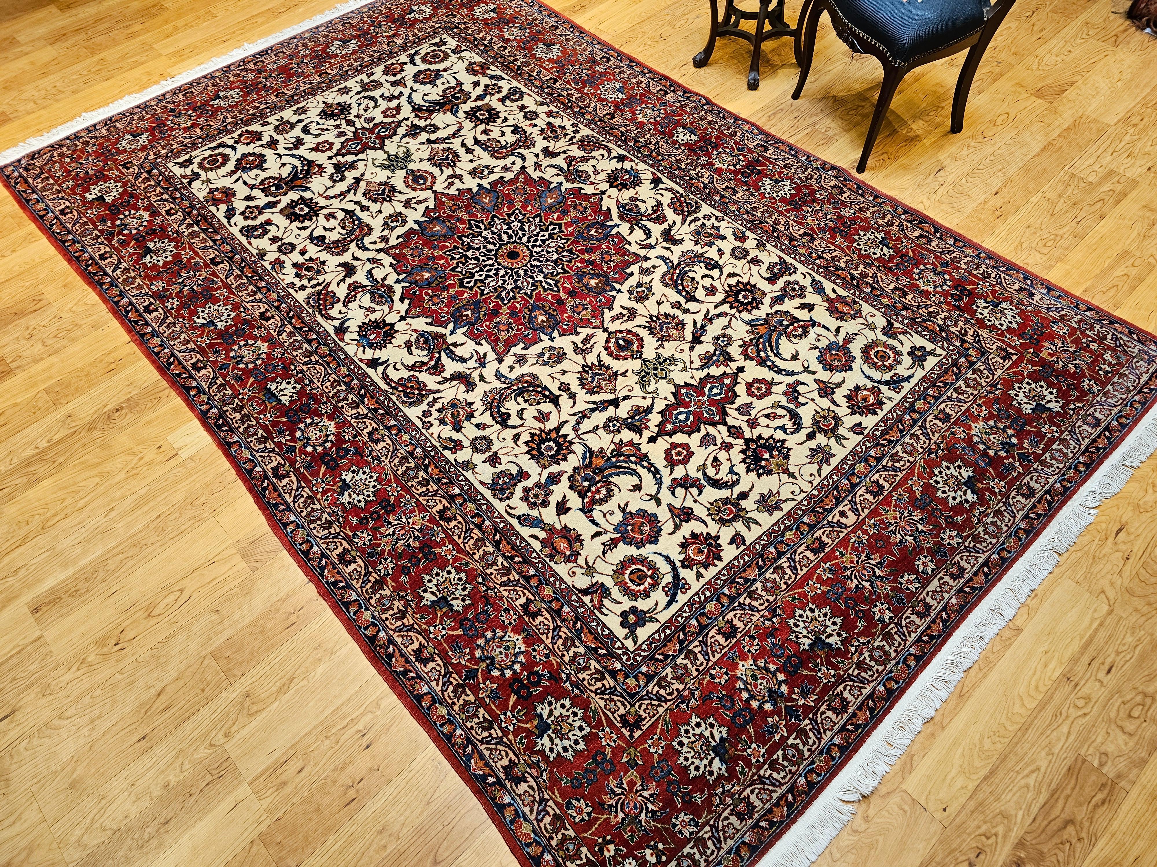 Persischer Isfahan-Teppich in Zimmergröße mit Blumenmuster in Elfenbein, Rot, Blau im Angebot 8