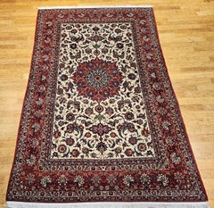 Vintage Persian Isfahan Room Size Rug in Floral Pattern in Ivory, Red, Blue