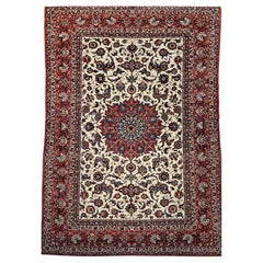 Vintage Persian Isfahan Room Size Rug in Floral Pattern in Ivory, Red, Blue