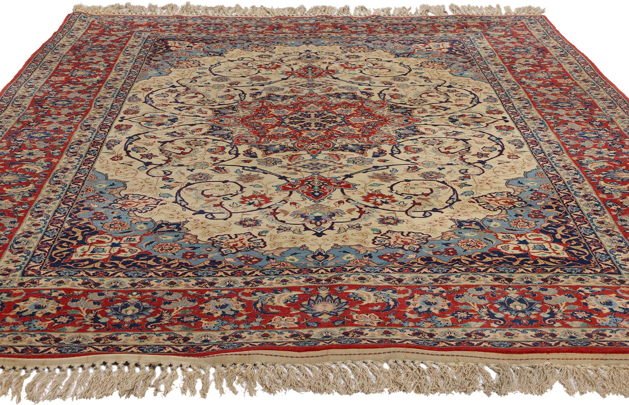 Modern Vintage Persian Isfahan Rug, Elegant Heritage and Impeccable Craftsmanship For Sale