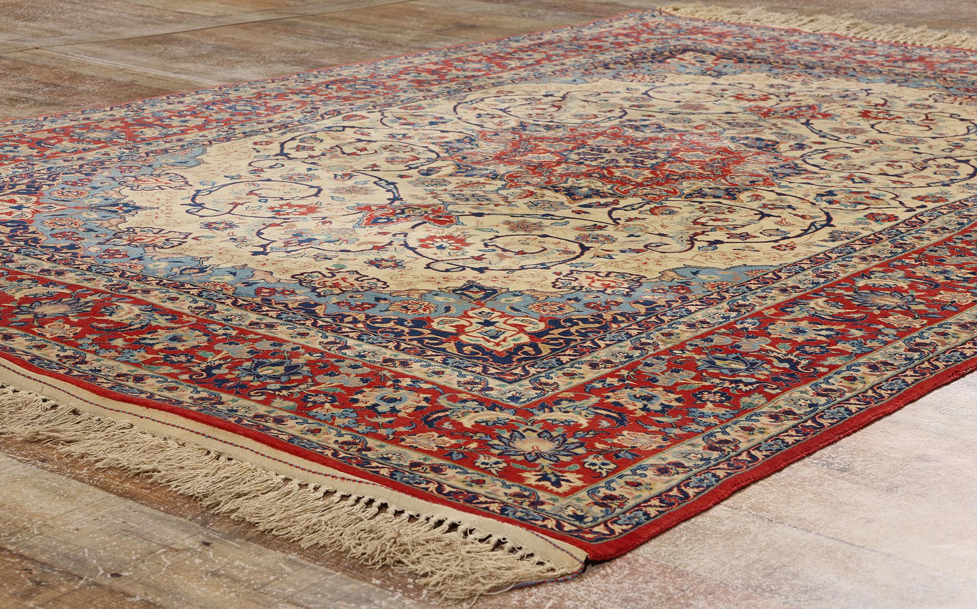 Wool Vintage Persian Isfahan Rug, Elegant Heritage and Impeccable Craftsmanship For Sale