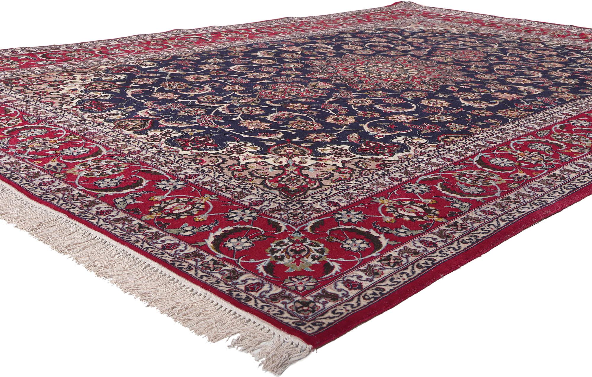 78670 Vintage Persian Isfahan Rug, 06'09 x 10'00. In the enchanting depths of central Iran, one discovers a sanctuary of creativity and heritage: the mesmerizing city of Isfahan. Within its ancient streets, where whispered tales of old intertwine