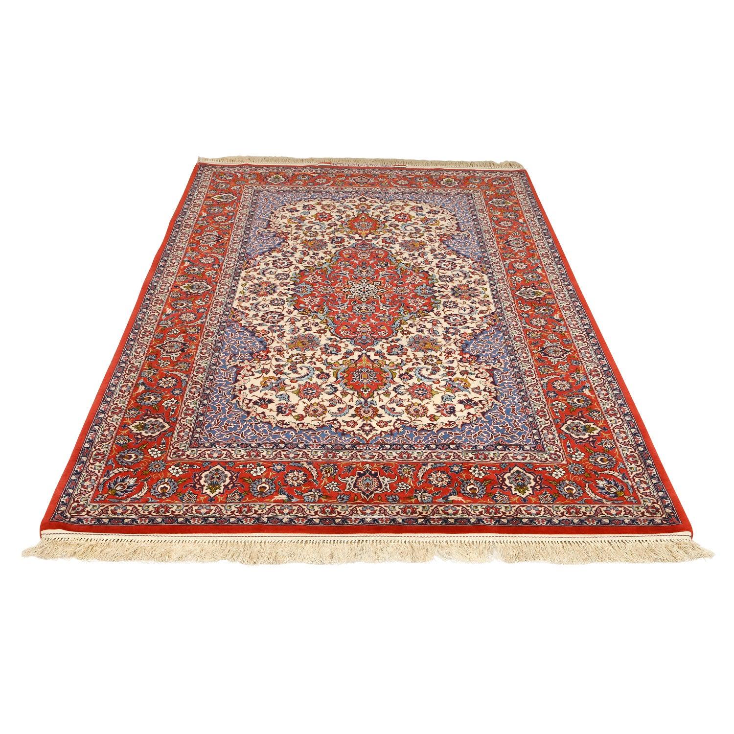 Hand-Knotted Vintage Persian Isfahan Rug in Kork and Silk - Size: 7'7 X 5 For Sale