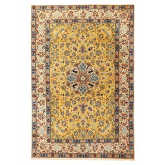 Vintage Persian Isfahan Rug in Wool and Silk - Size: 5'2x3'6