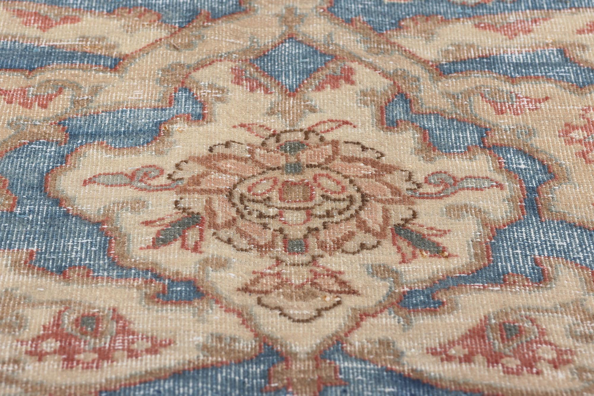Gustavian Vintage Persian Isfahan Rug, Relaxed Refinement Meets Mediterranean Charm For Sale