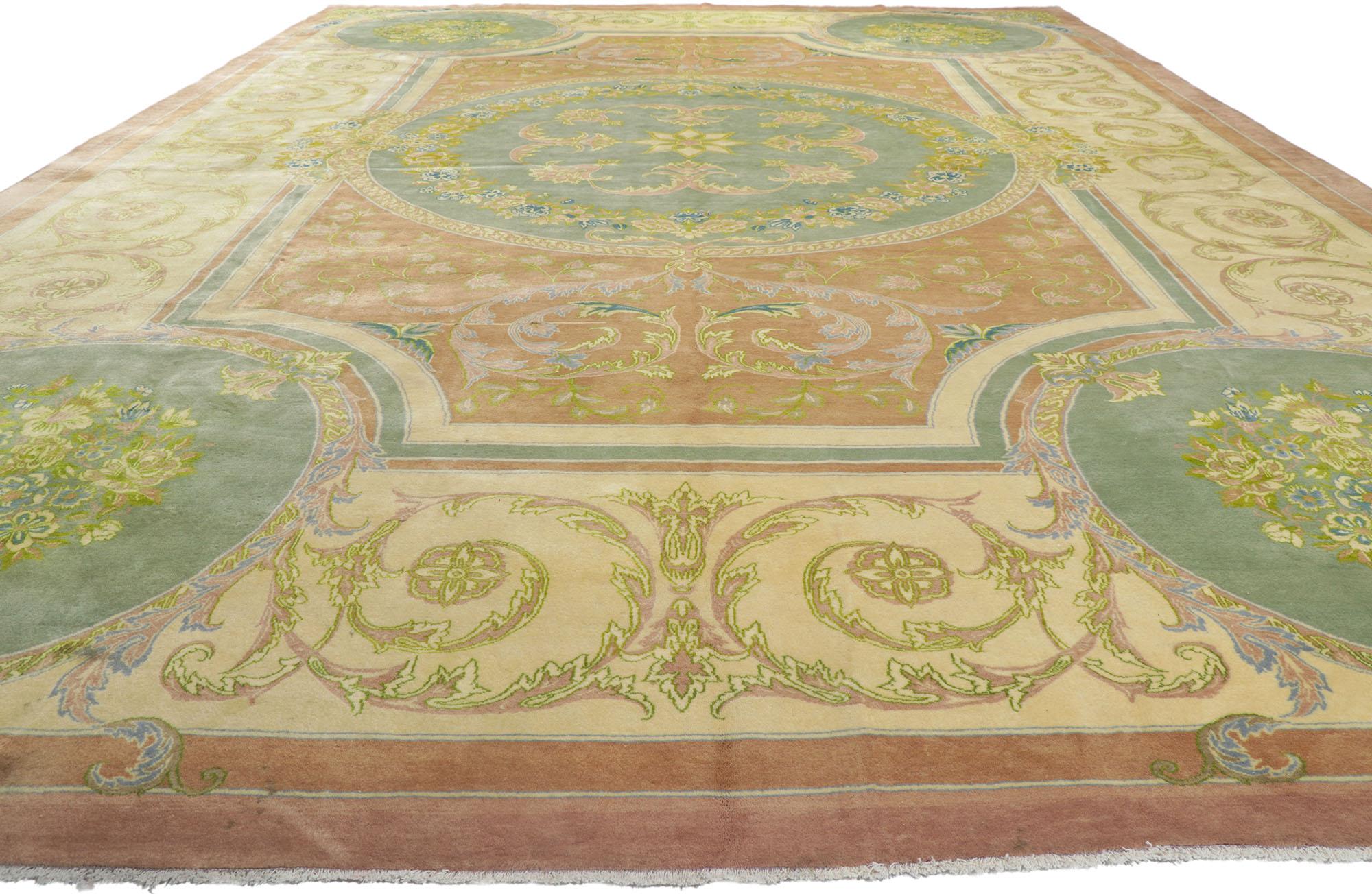 Hand-Knotted Vintage Persian Isfahan Rug with French Romanticism and Louis XIV Style For Sale