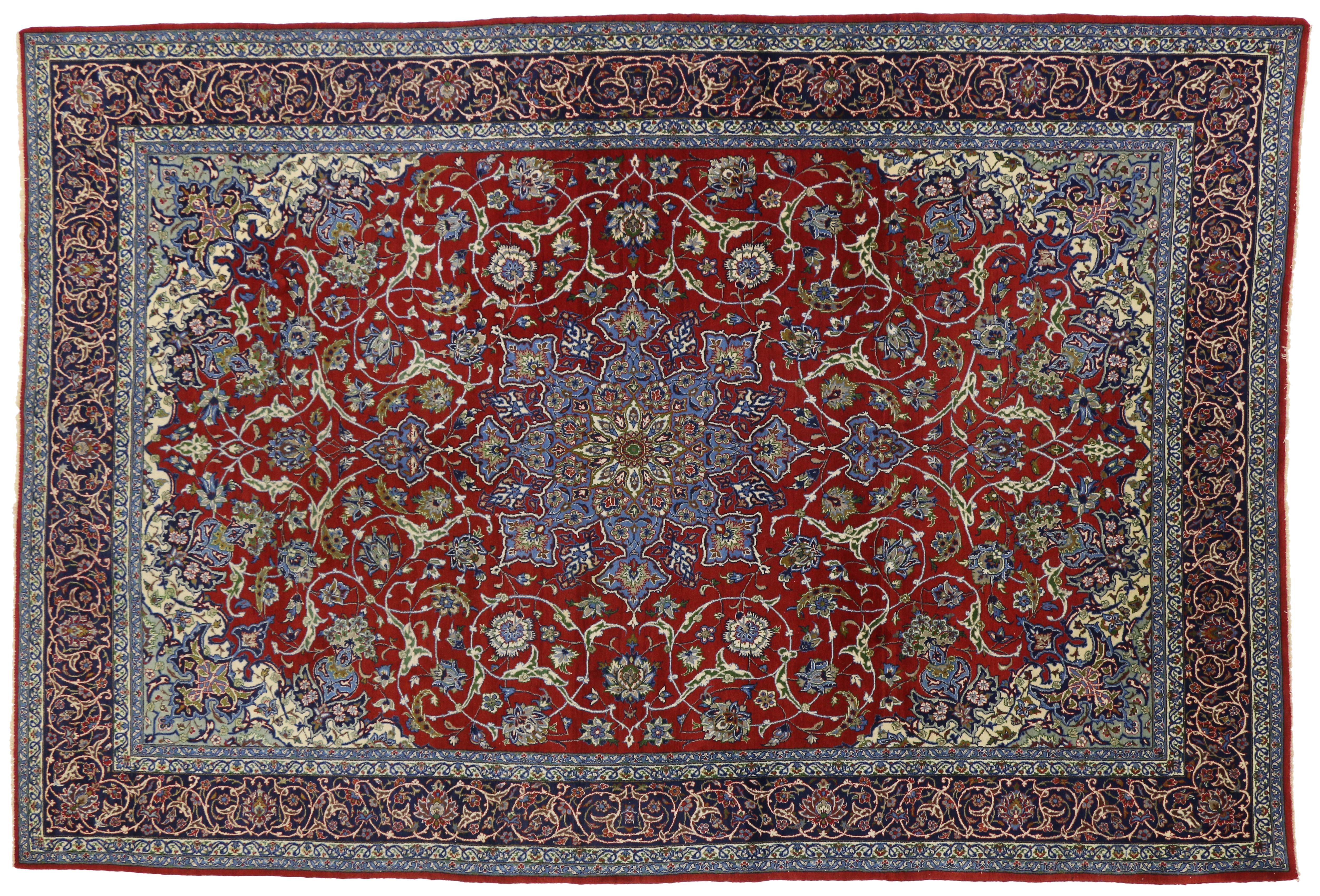 Art Nouveau Vintage Persian Isfahan Rug with Shah Abba Design and Arabesque Federal Style