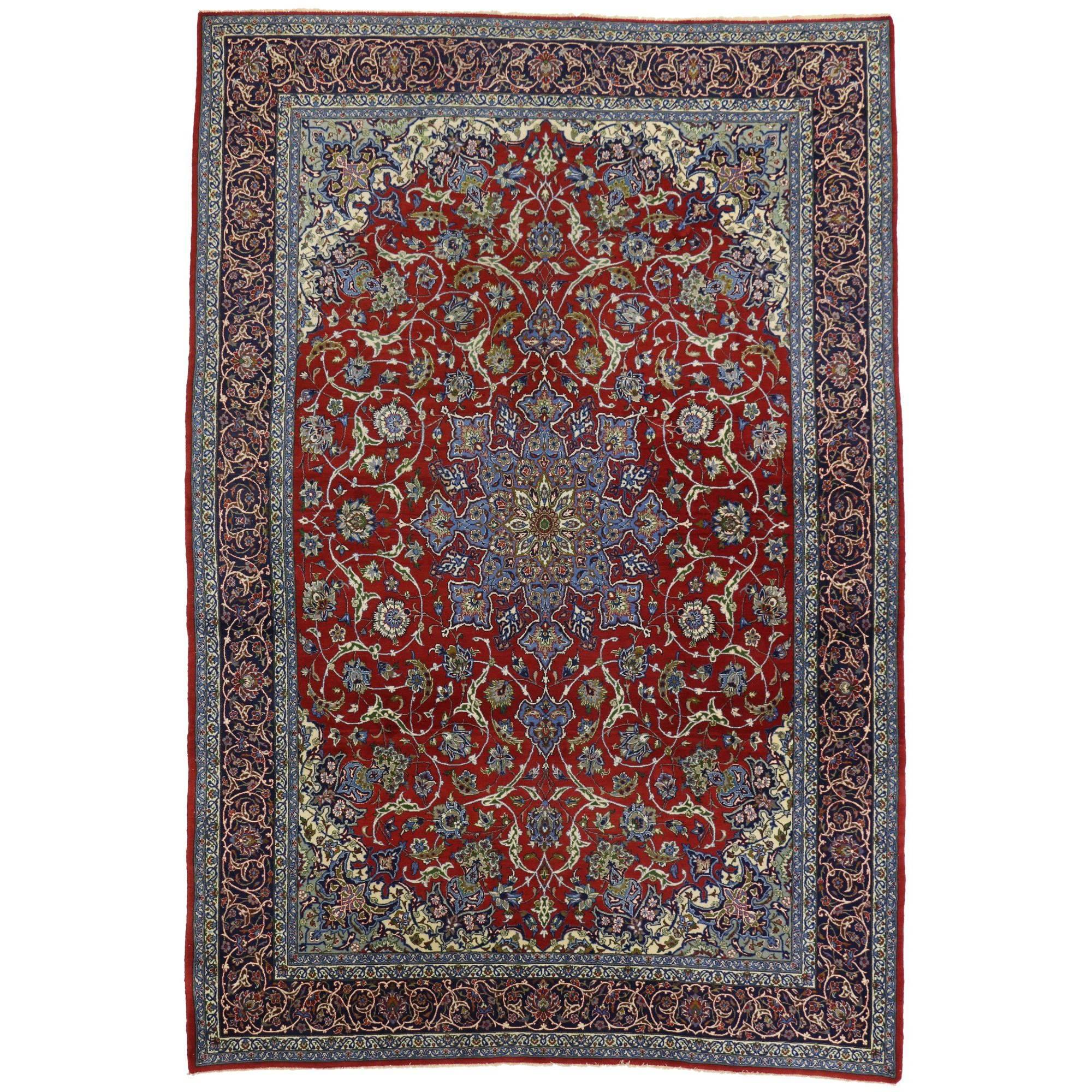 Vintage Persian Isfahan Rug with Shah Abba Design and Arabesque Federal Style
