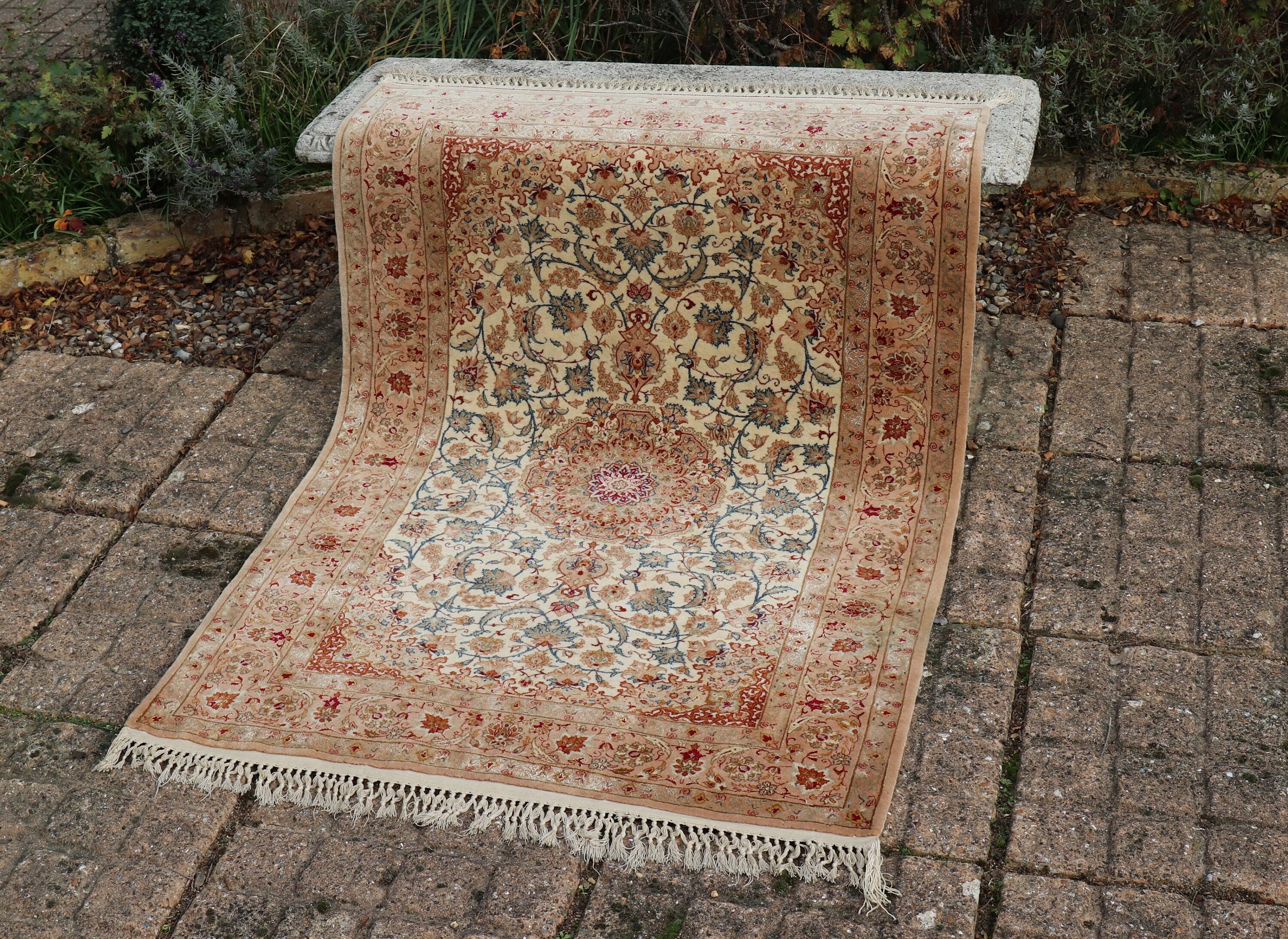 Hand-Knotted Vintage Persian Isfahan Rug with Silk Foundation For Sale