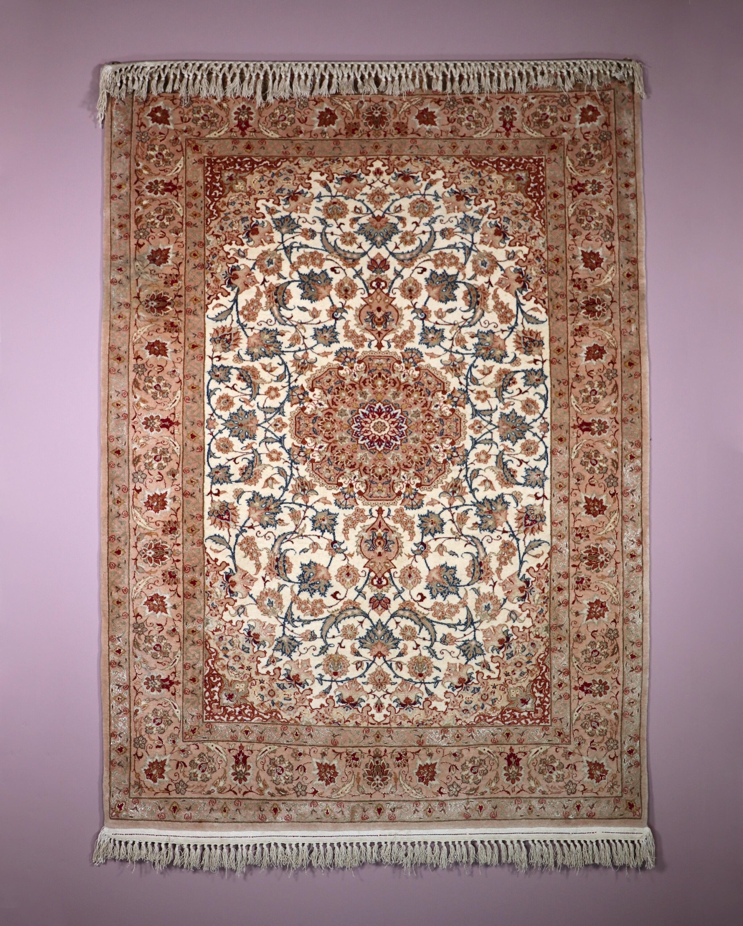 Vintage Persian Isfahan Rug with Silk Foundation In Good Condition For Sale In Canterbury, GB