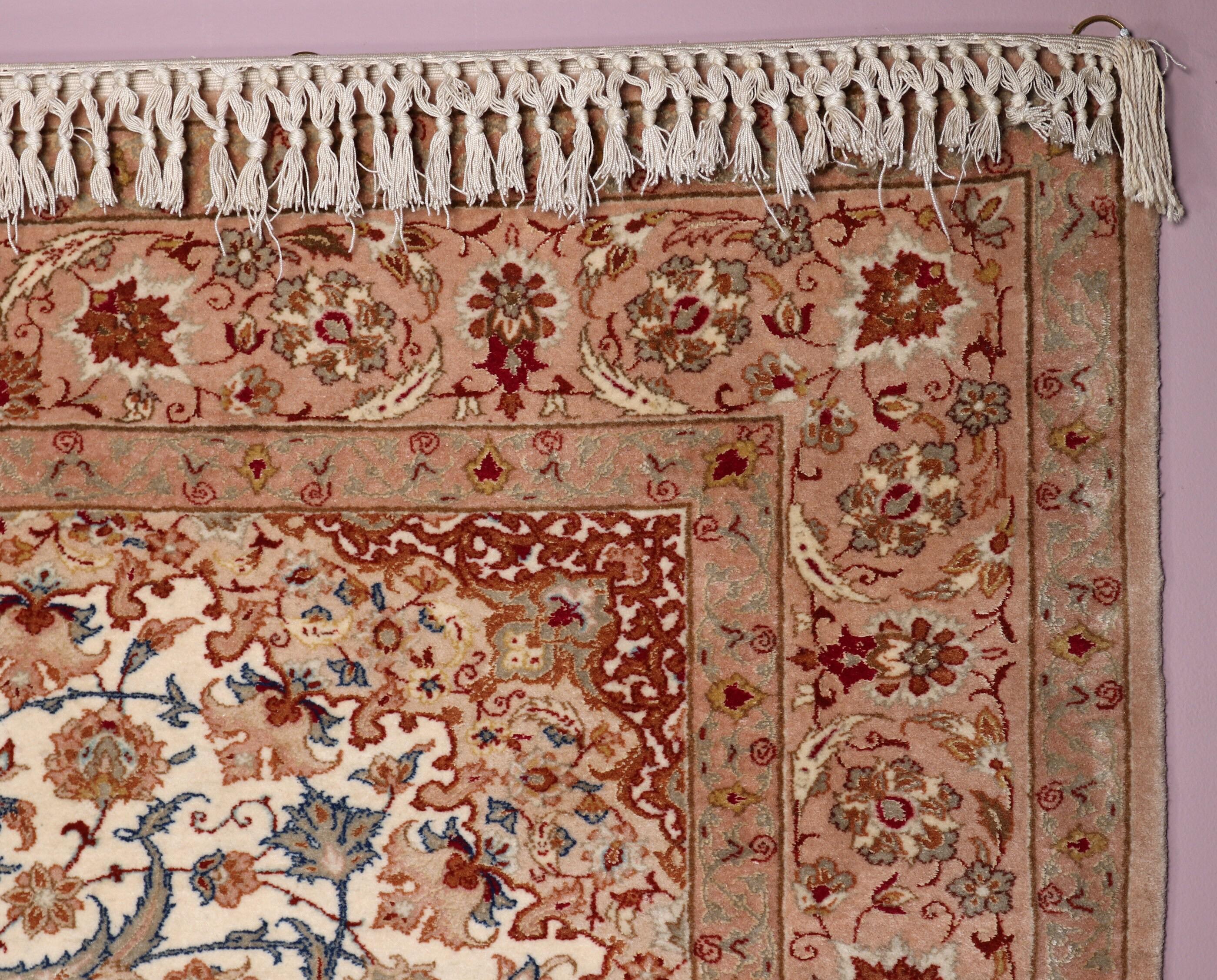 Wool Vintage Persian Isfahan Rug with Silk Foundation For Sale