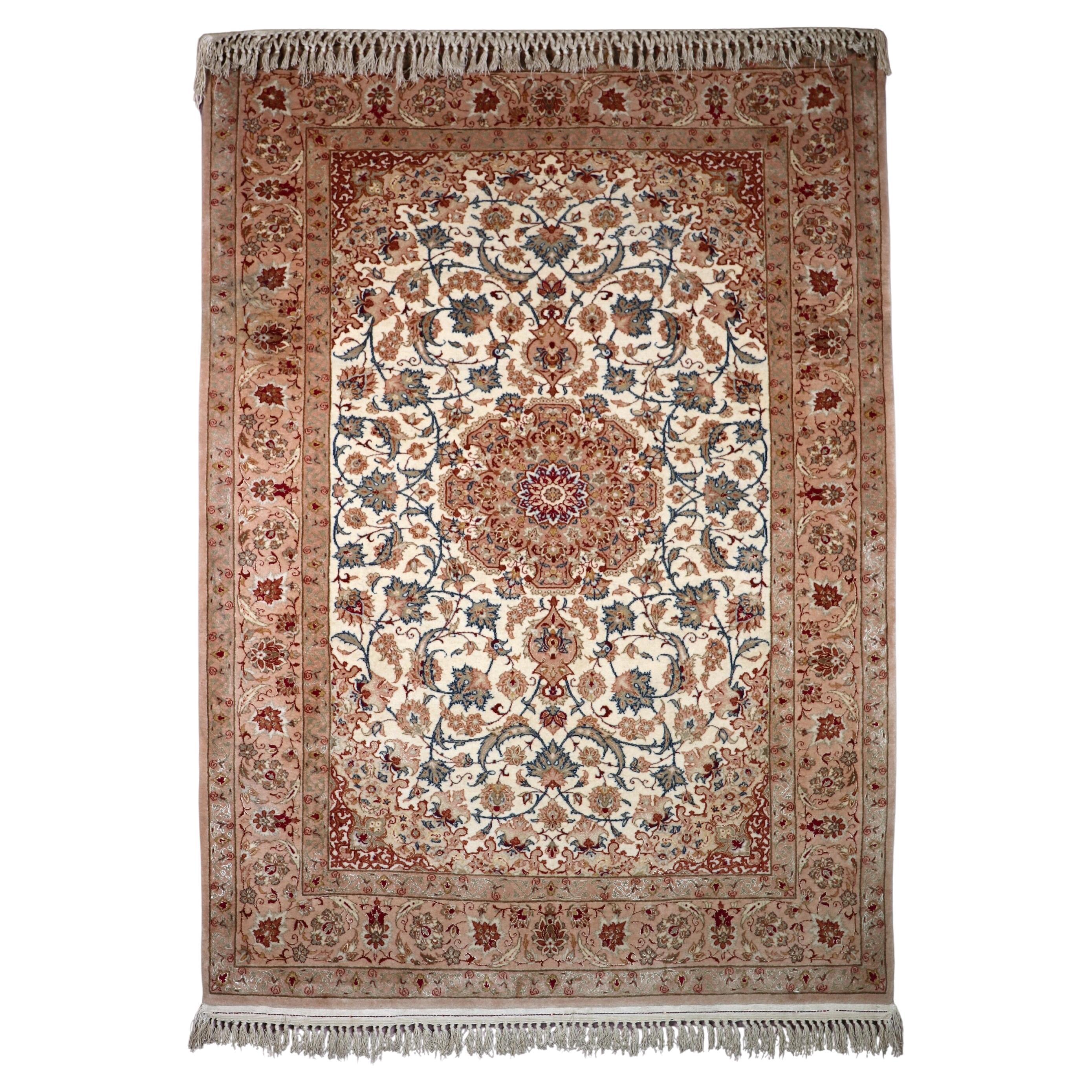 Vintage Persian Isfahan Rug with Silk Foundation For Sale
