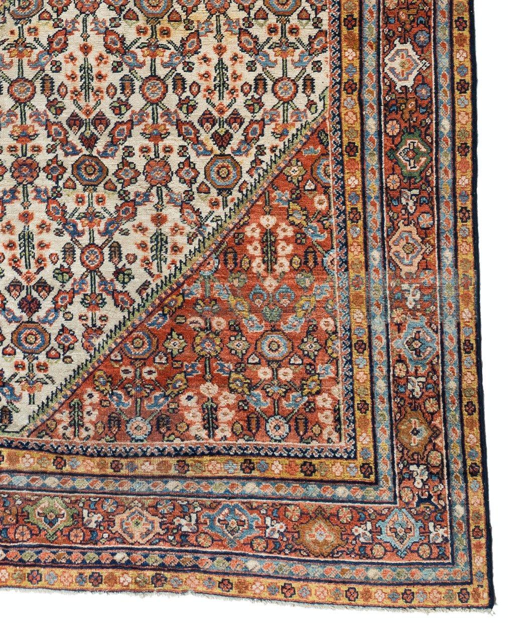 Hand-Knotted Vintage Persian Ivory Beige Rust Mahal Ziegler Rug, circa 1900s-1920s For Sale