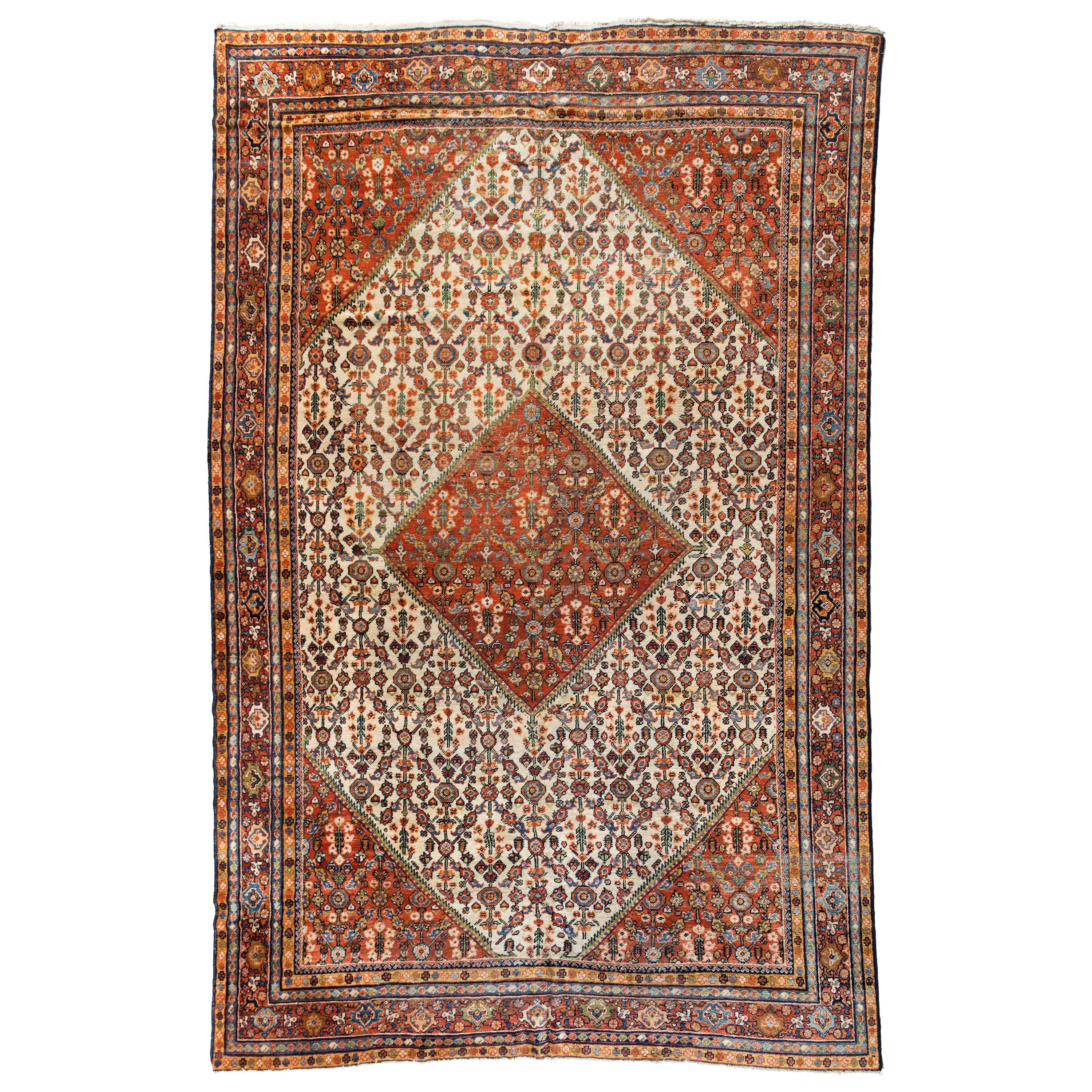 Persischer Mahal Ziegler-Teppich in Elfenbein, Beige und Rost, um 1900-1920