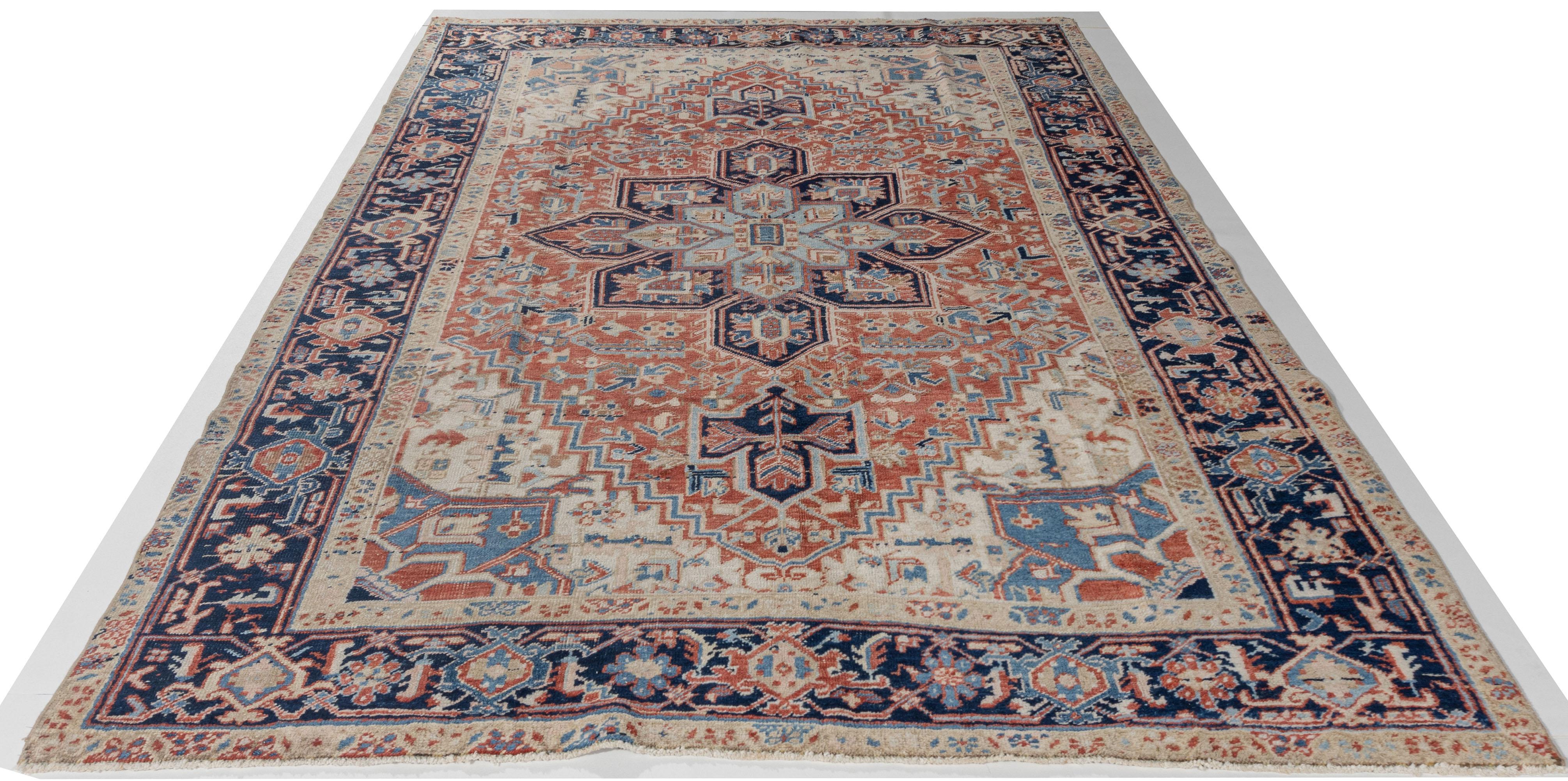 Heriz Serapi Vintage Persian Ivory Heriz Rug For Sale