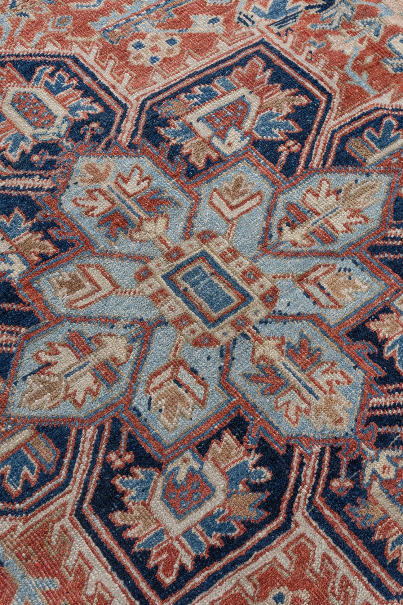 Wool Vintage Persian Ivory Heriz Rug For Sale