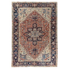 Vintage Persian Ivory Heriz Rug