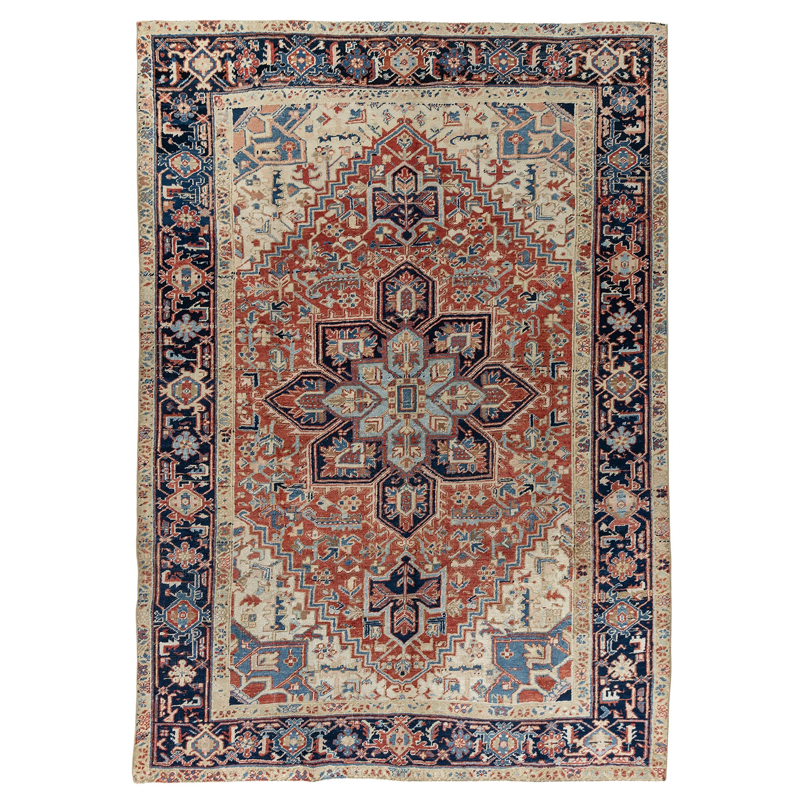 Tapis Heriz persan ivoire vintage
