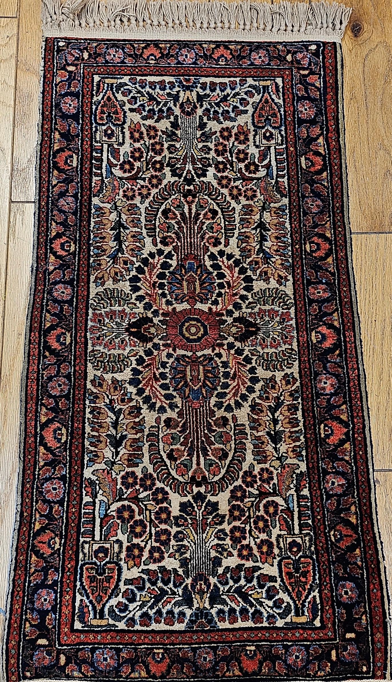 Vintage Persian Ivory Sarouk Area Rug in Ivory, Yellow, Green, Red, Pink, Blue For Sale 6