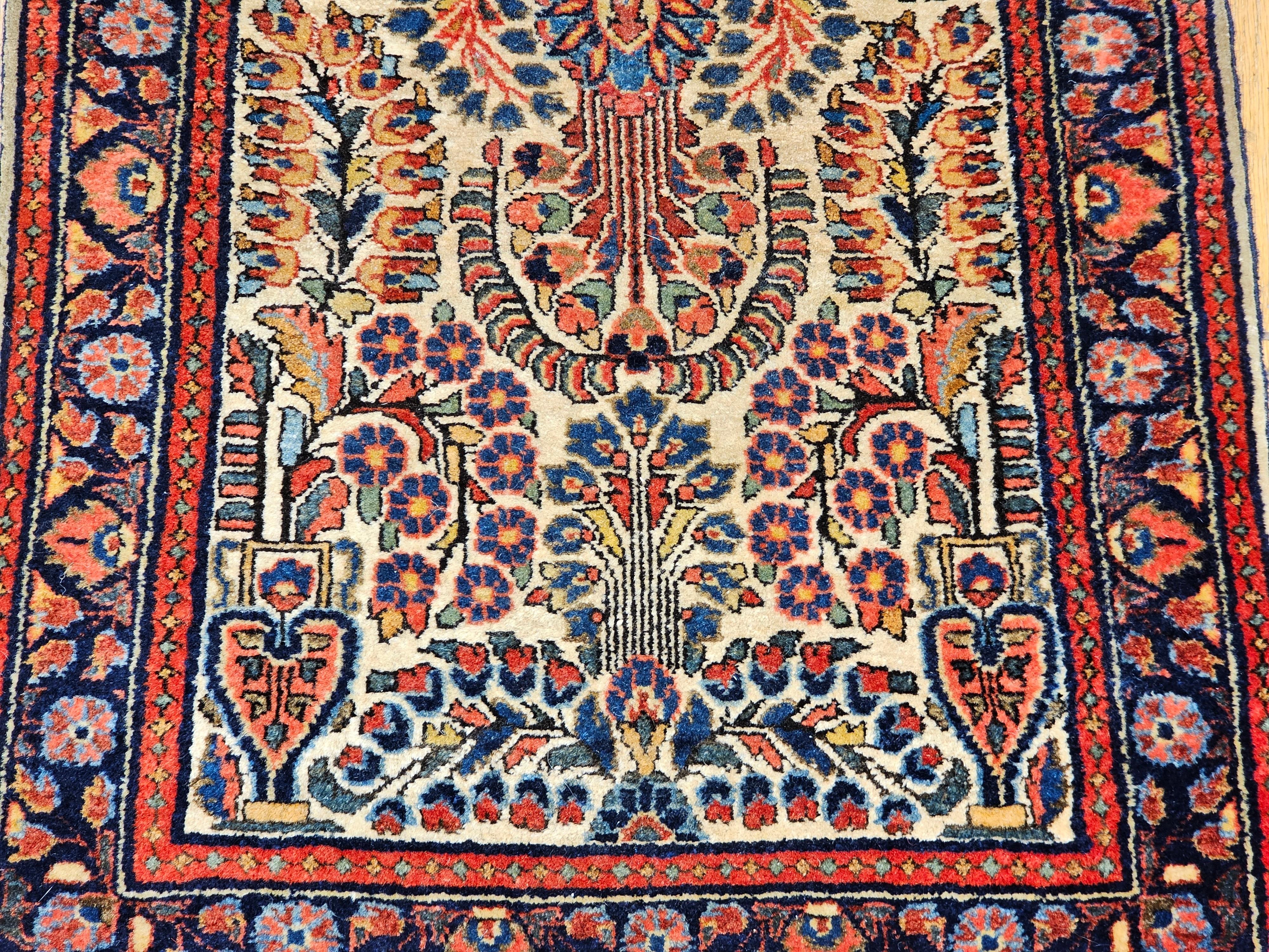Vintage Persian Ivory Sarouk Area Rug in Ivory, Yellow, Green, Red, Pink, Blue In Good Condition For Sale In Barrington, IL