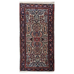 Retro Persian Ivory Sarouk Area Rug in Ivory, Yellow, Green, Red, Pink, Blue