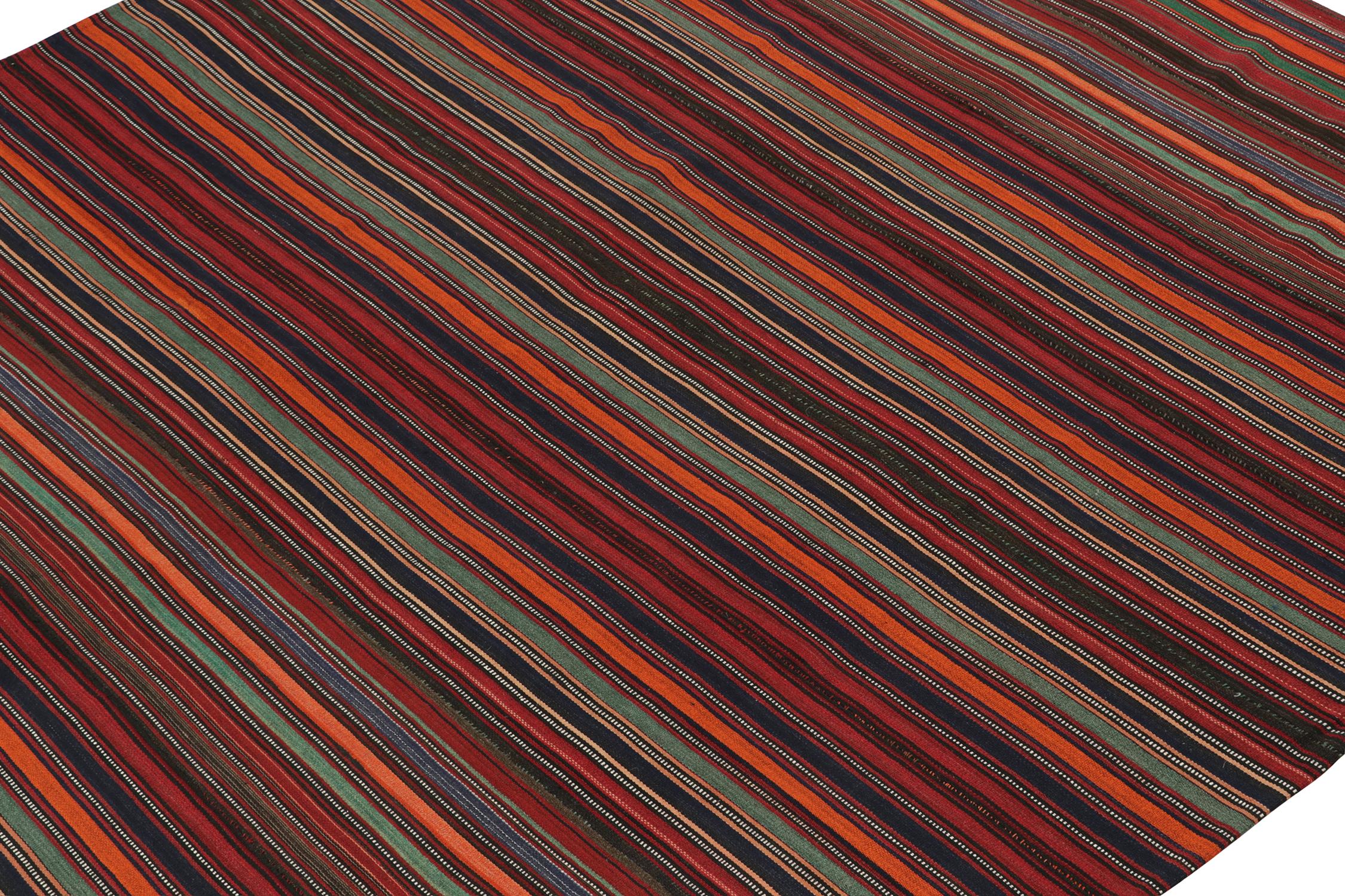 Hand-Knotted Vintage Persian Jajim Bidjar Kilim in Polychromatic Stripes For Sale