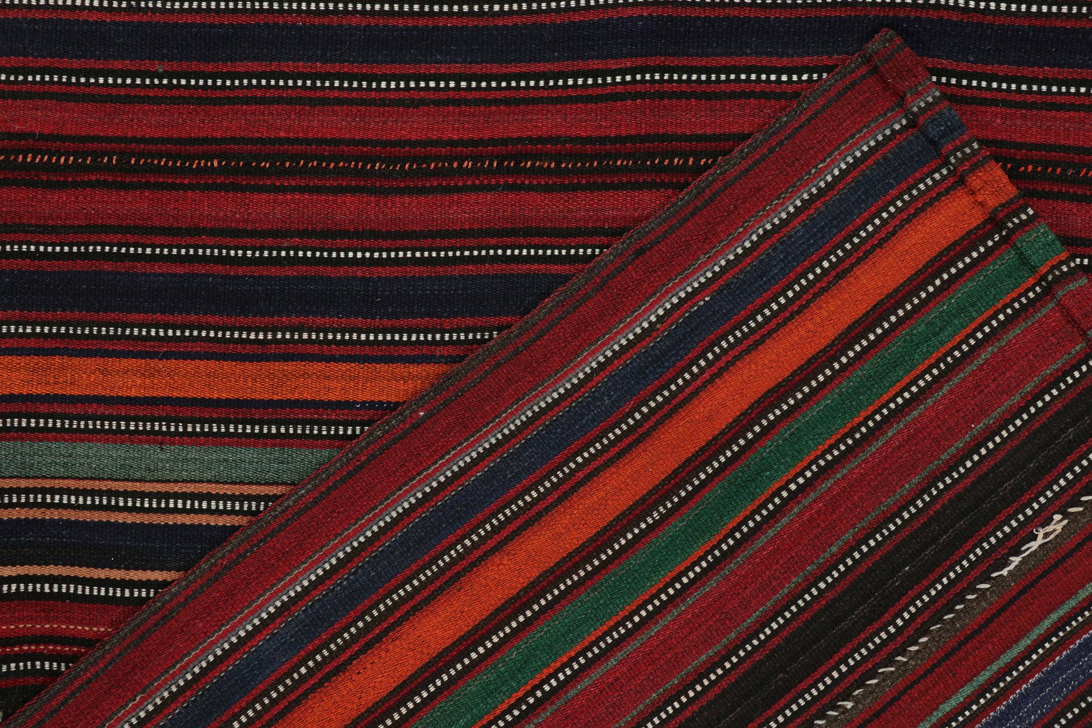 Wool Vintage Persian Jajim Bidjar Kilim in Polychromatic Stripes For Sale
